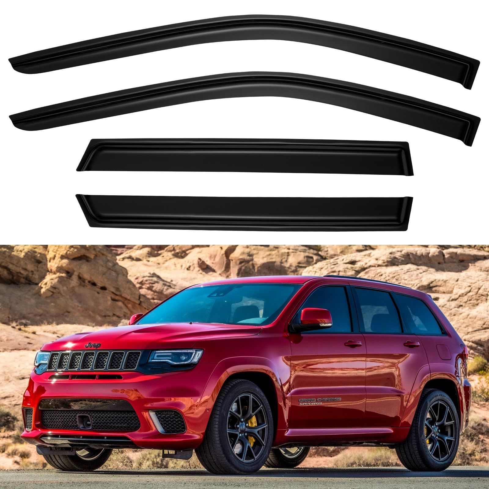 Window Visors Rain Guards Shield for 2011-2021 Jeep Grand Cherokee, Out-Channel Window Vent Wind Deflectors Visors Shades for 11
