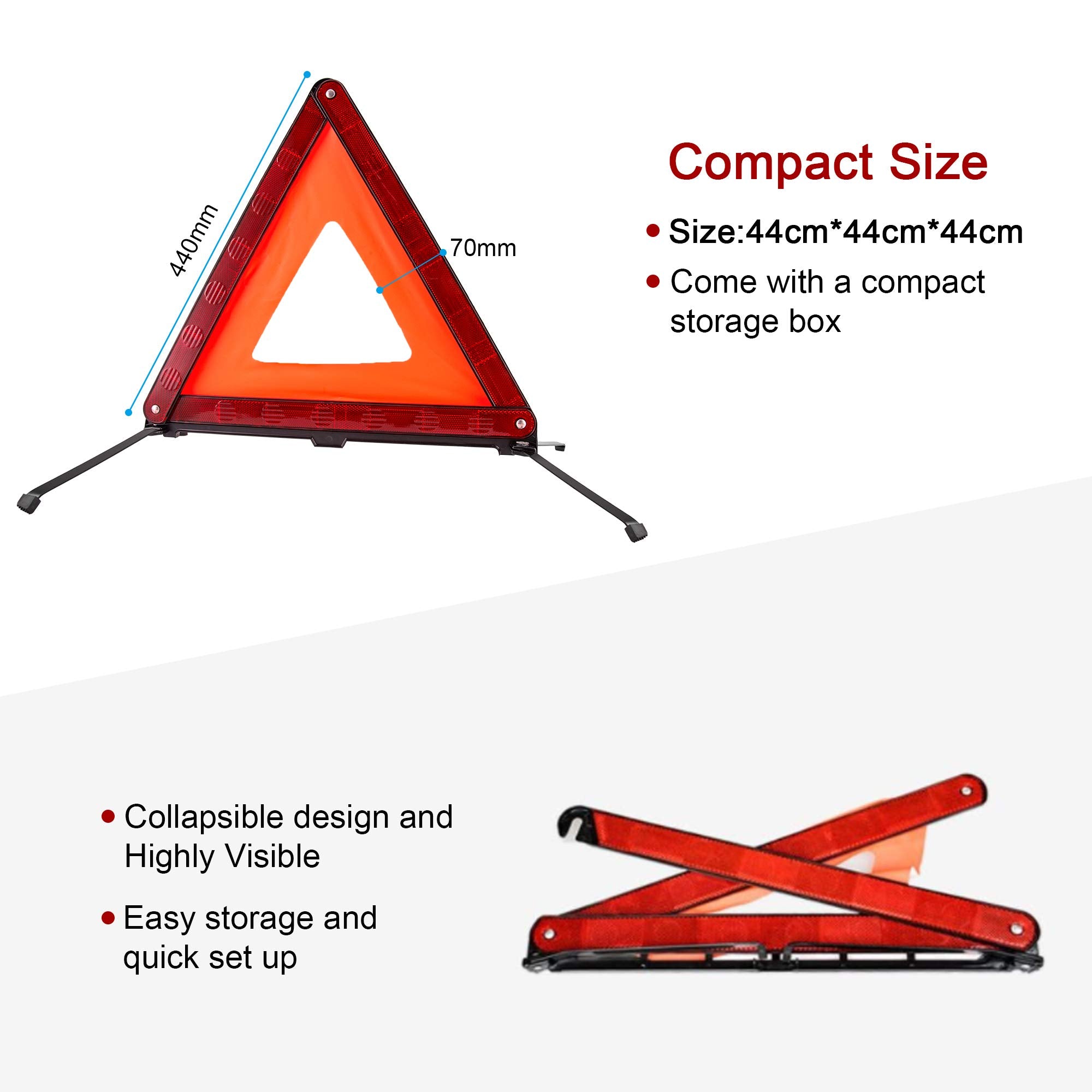 Xool Triple Warning Triangle Emergency Warning Triangle Reflector Safety Triangle Kit Suitable For Roadside Emergencies, 3-Pack