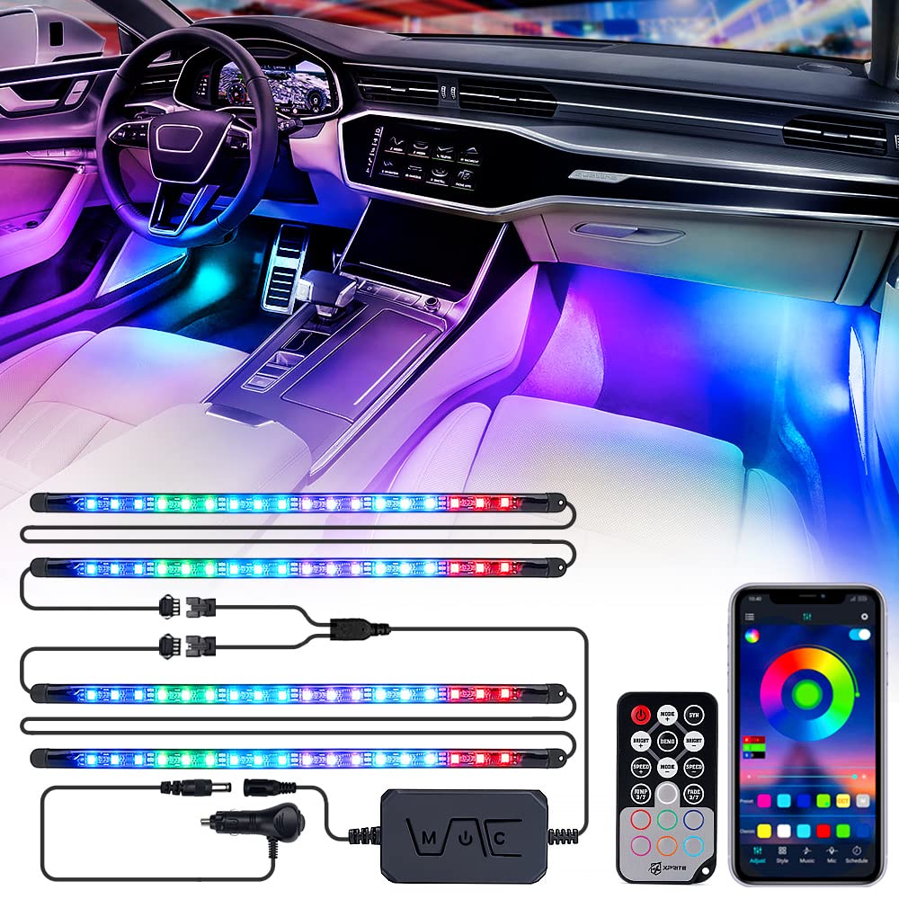 Xprite Dreamcolor Led Neon Car Interior Bluetooth Lights Strip With Remote & App Control, Footwell Under Dash Rgb Chasing Inside