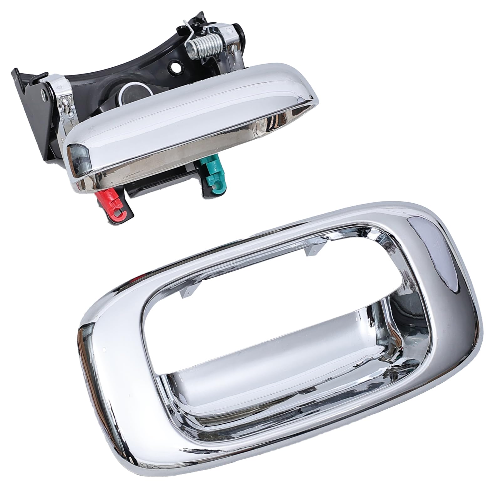 Aoerzn Premium Tailgate Door Handle And Bezel Lock Set, Fits For 1999-2007 Chevy Silverado Gmc Sierra 1500 2500 3500, Chrome Ext