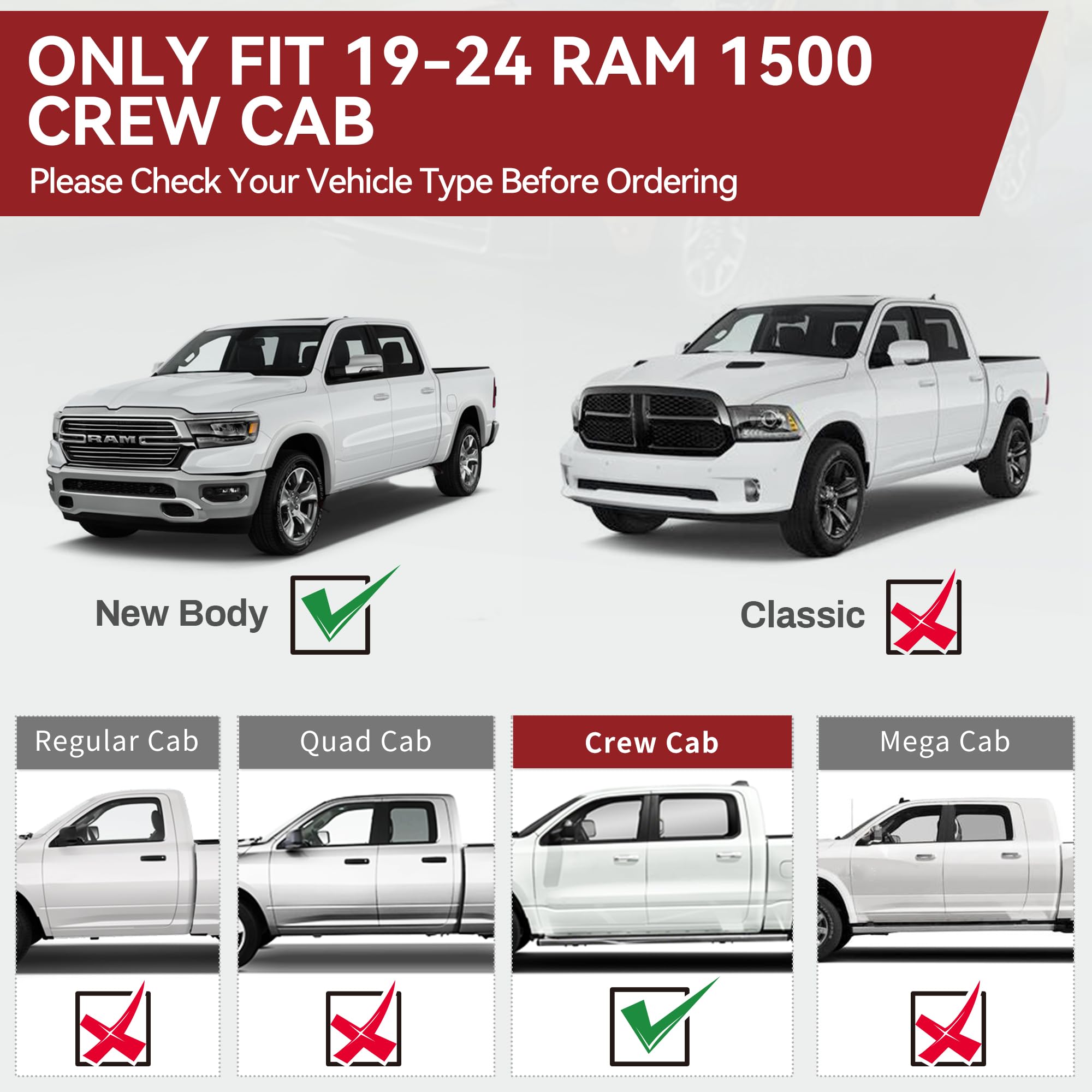 Yitamotor Running Boards & Side Steps Compatible With 2019-2025 Dodge Ram 1500 Crew Cab, Black Powder Coated Nerf Bar With Two-S