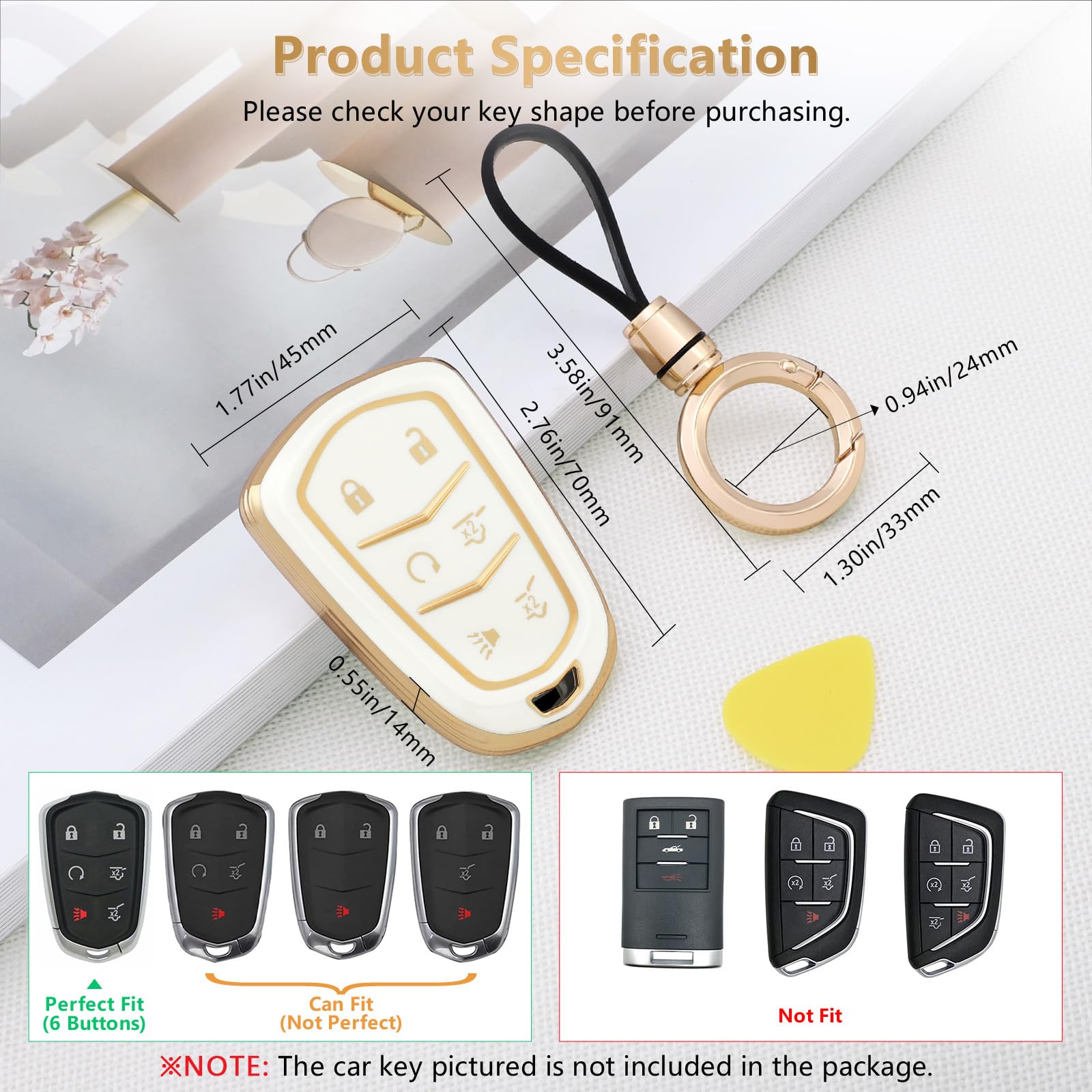 Pifoog Escalade Key Fob Cover For Cadillac 2020 2019 2018 2017 2016 2015 6 Buttons Car Key Shell Case With Keychain Ring Full Pr