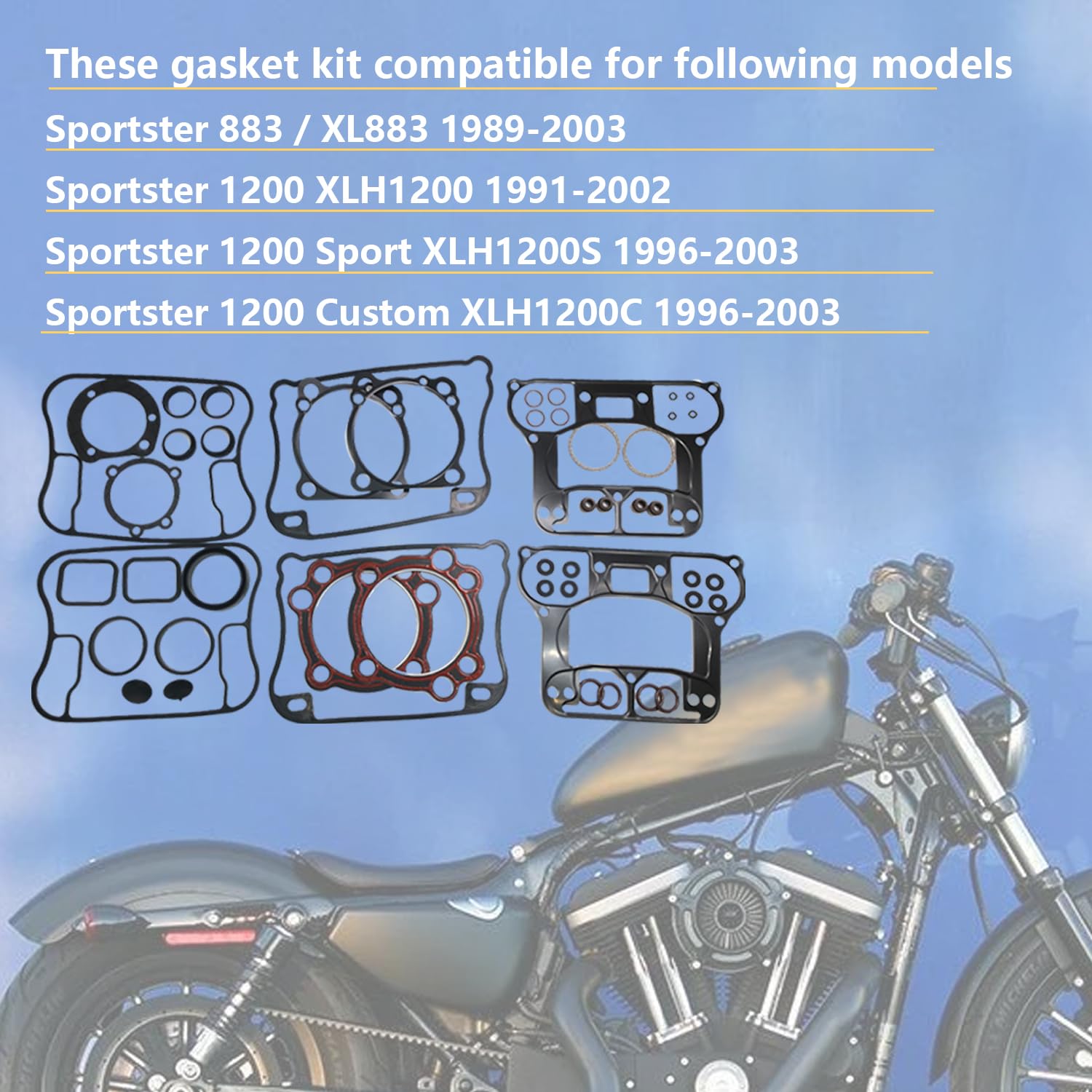 BIGLKNM 57 PCS Top & End Bottom Engine Gasket Kit for 1996-2003 Sportster 883 XL883 1200 Sport XLH1200S 1200 Custom XLH1200C Mot