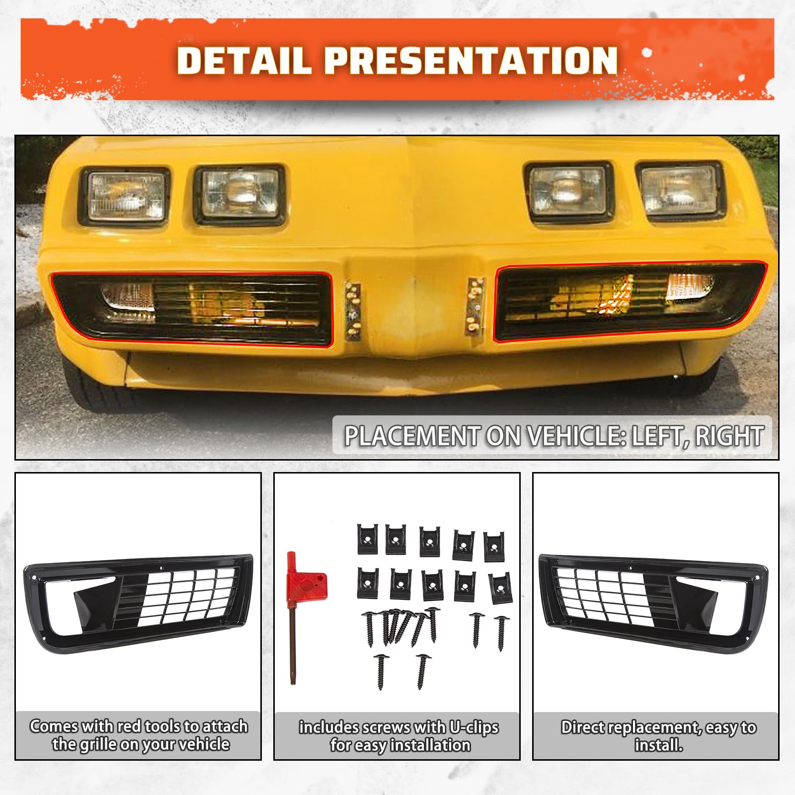 Ecotric Front Grill Compatible With 1979 1980 1981 Pontiac Firebird/Trans Am Grilles Set W/Fitting Kit Pair