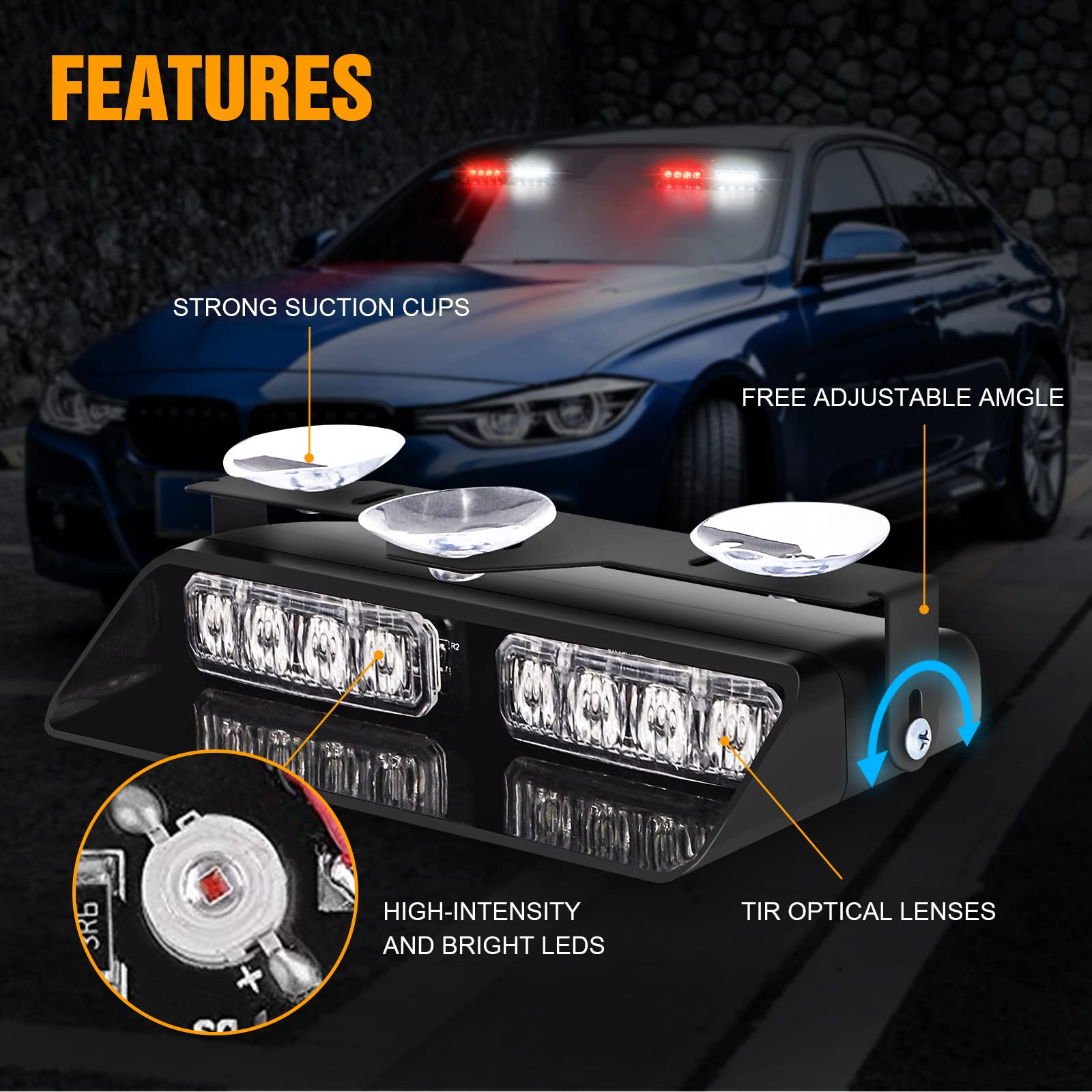 Xridonsen 2 In 1 Emergency Dash Lights Red White Volunteer Firefighter Lights Warning Hazard Safety Flashing Law Enforcement Res