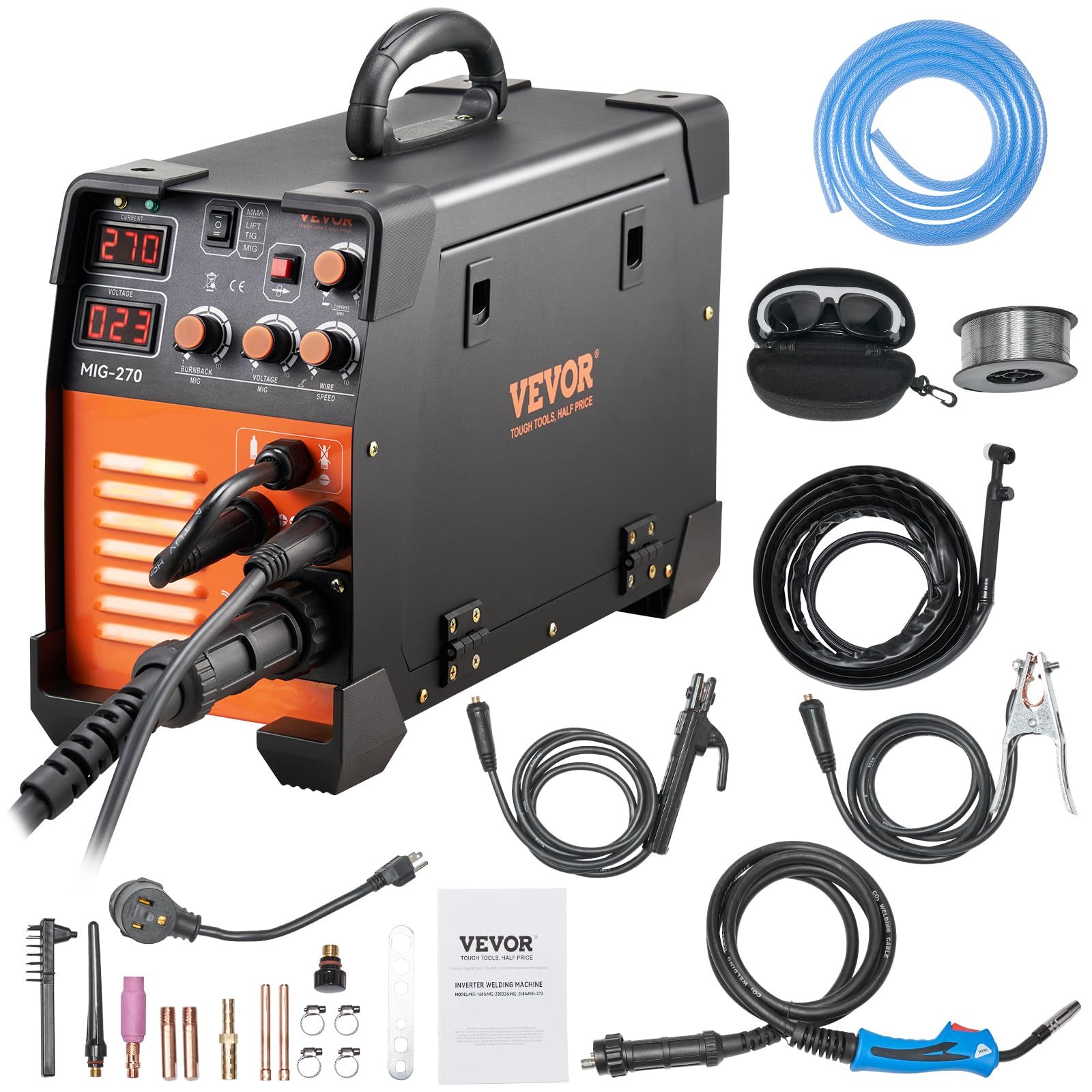 VEVOR MIG Welder, 3 in 1 270 Amp Welding Machine, 110 220V MIG TIG Arc Welder, Portable TIG Welder Lift ARC Welder with IGBT DC 