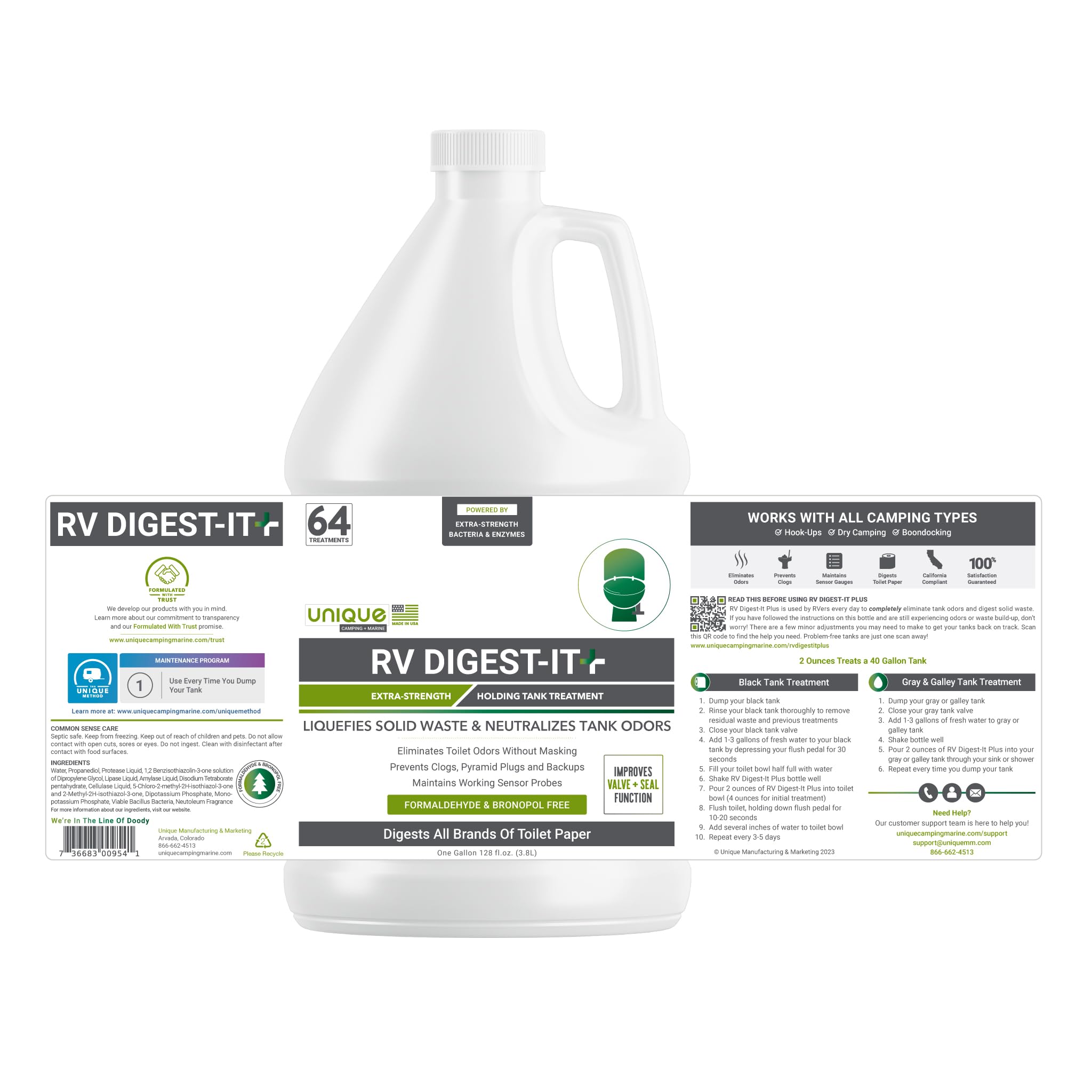 Unique Rv Digest-It+, Extra-Strength Rv Toilet Treatment - Liquifies Waste And All Brands Of Toilet Paper - Odor Eliminator (128