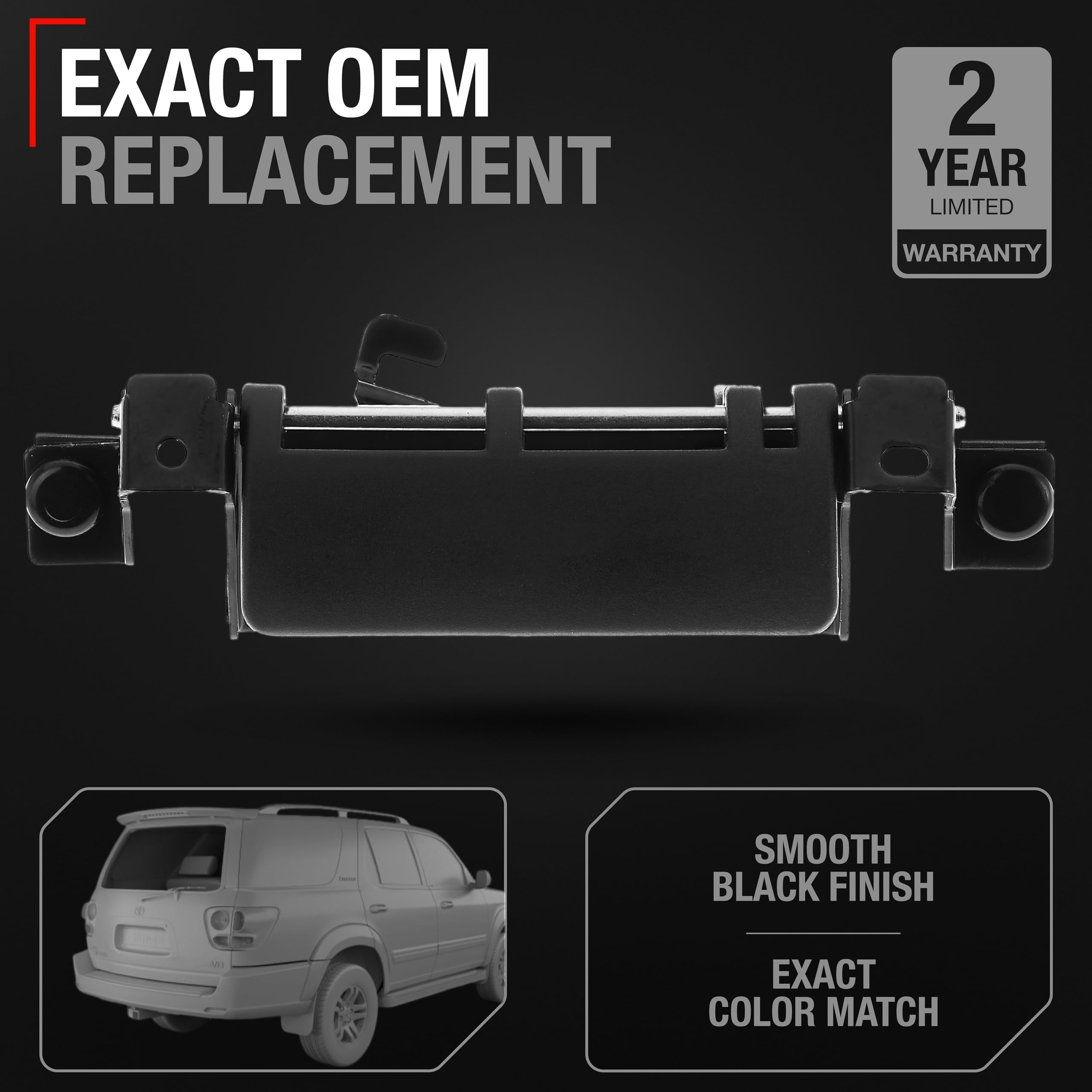 Tailgate Handle Assembly Replacement - Compatible With 2001-2007 Toyota Sequoia, 1998-2003 Sienna - Smooth Black, Plastic - Oem