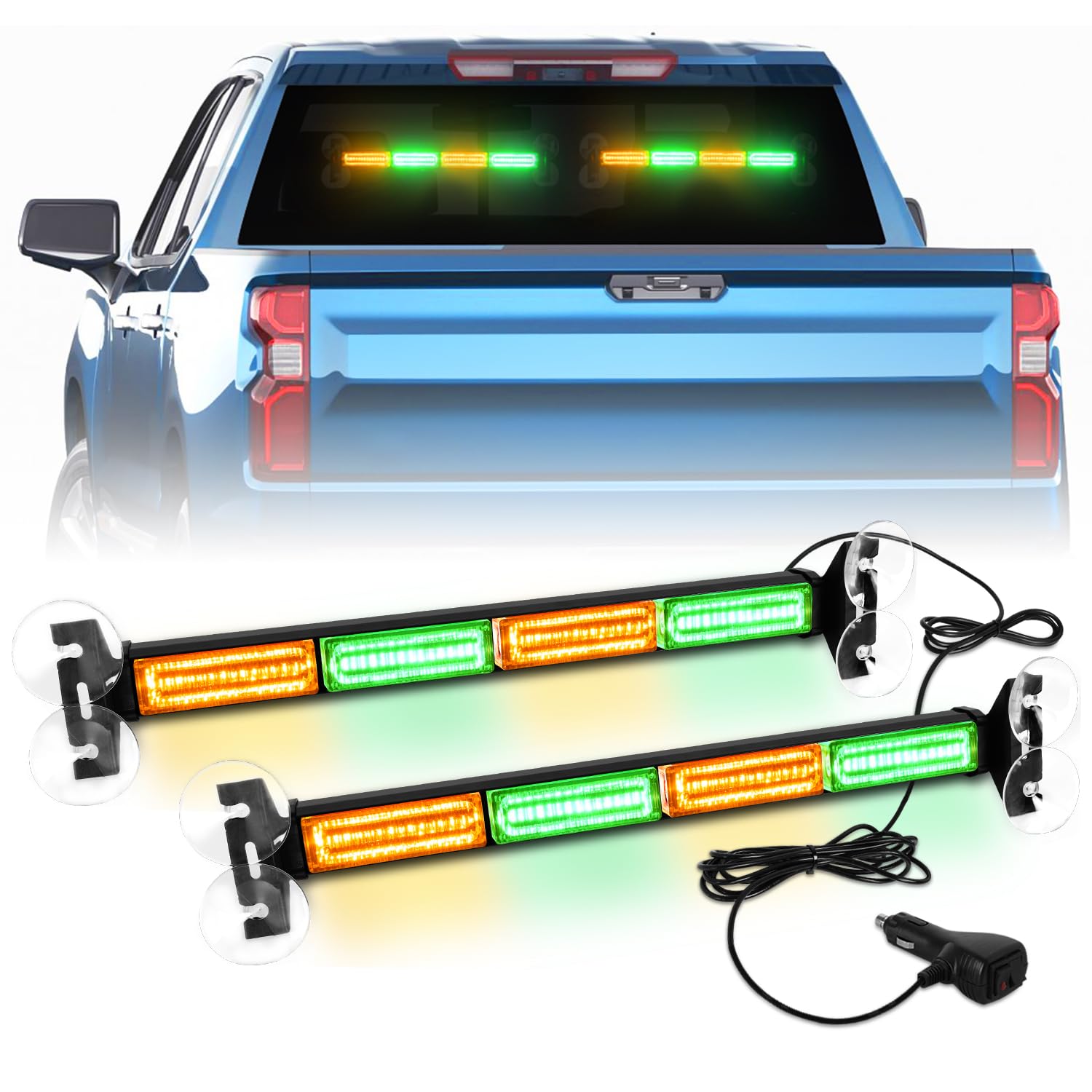Lrter Emergency Dash Strobe Lights Warning Hazard Safety Front/Rear Interior Windshield Lights W/Suction Cups Deck Split Mount F
