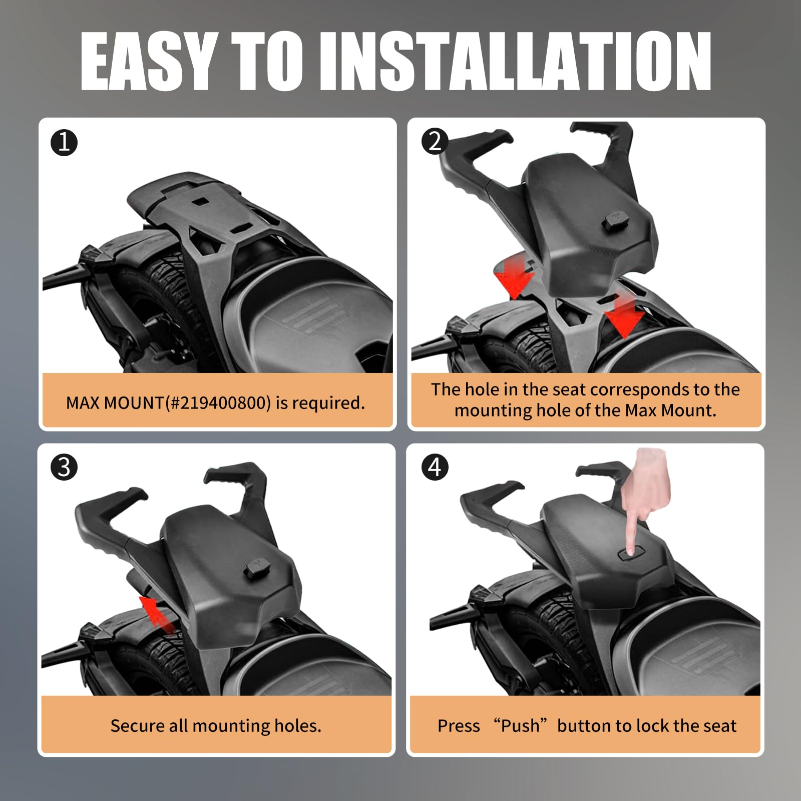 Upgraded Passenger foot pegs +Passenger Seat with Grab Handles for Can Am Ryker All Models, Replace #219400842, MAX Mount 219400