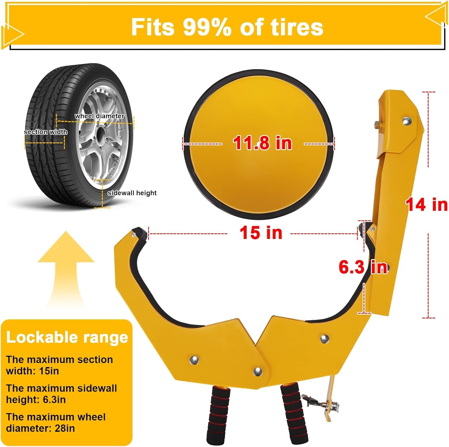 Turnart Wheel Lock Clamp Adjustable Anti-Theft Lock Reinforced Tire Lock Clamp Boot Tire Claw For Parking Car Truck Rv