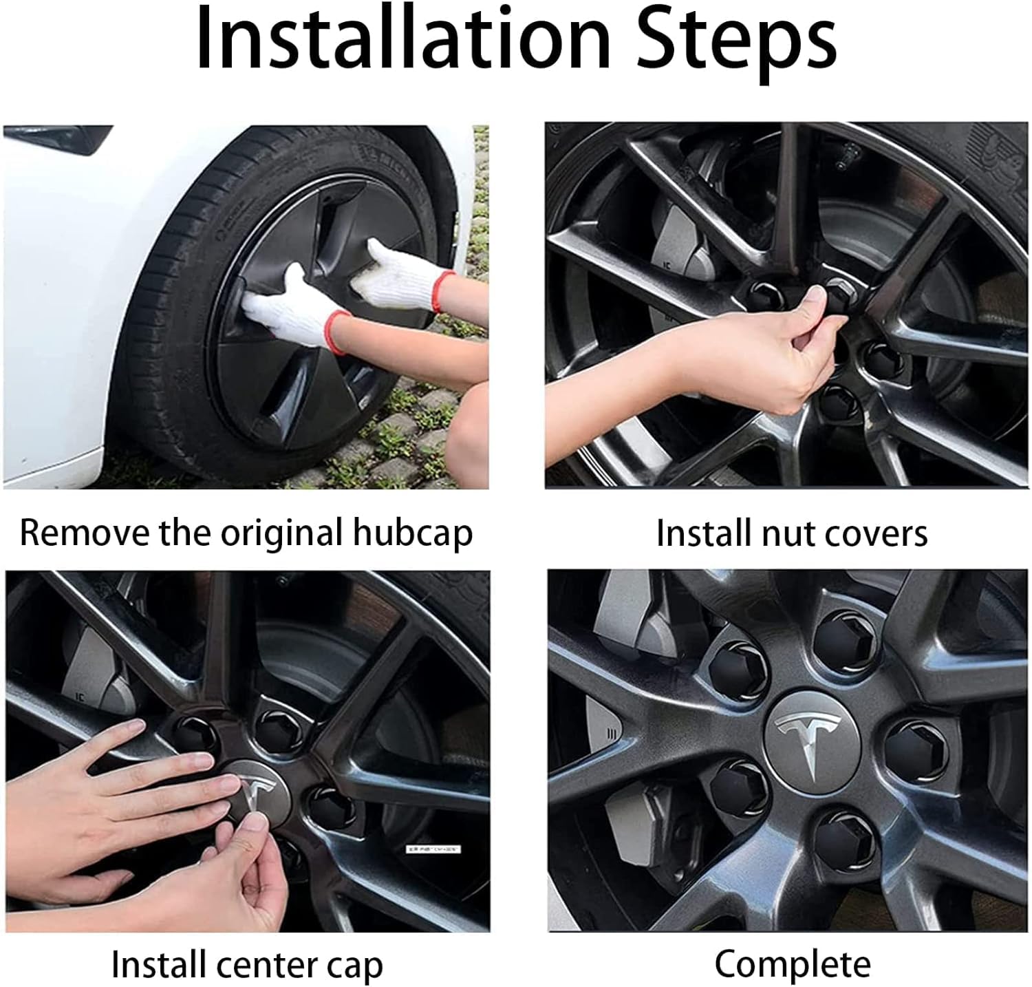 XINFOOB Tesla Model 3 Y Wheel Hub Caps Center Cover Silver Matte (4PCS) for XINFOOB Modification Hubcaps Tesla Accessories