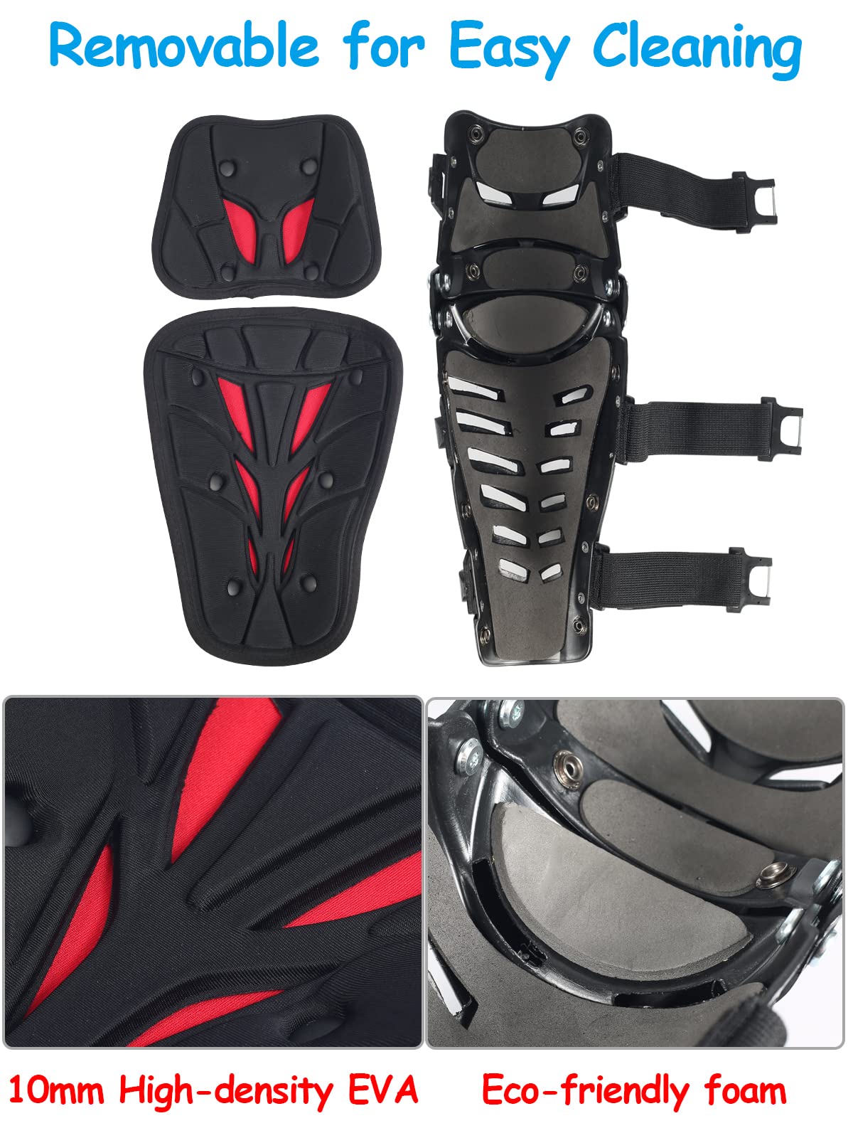 Ridbiker Movable Knee Shin Guard Pads 3 Sections Adjustable Breathable Knee Pads Protector Armor For Motorcycle Cycling Racing Long Leg Sleeve Gear Crashproof 1 Pair (Lengthen, Red)