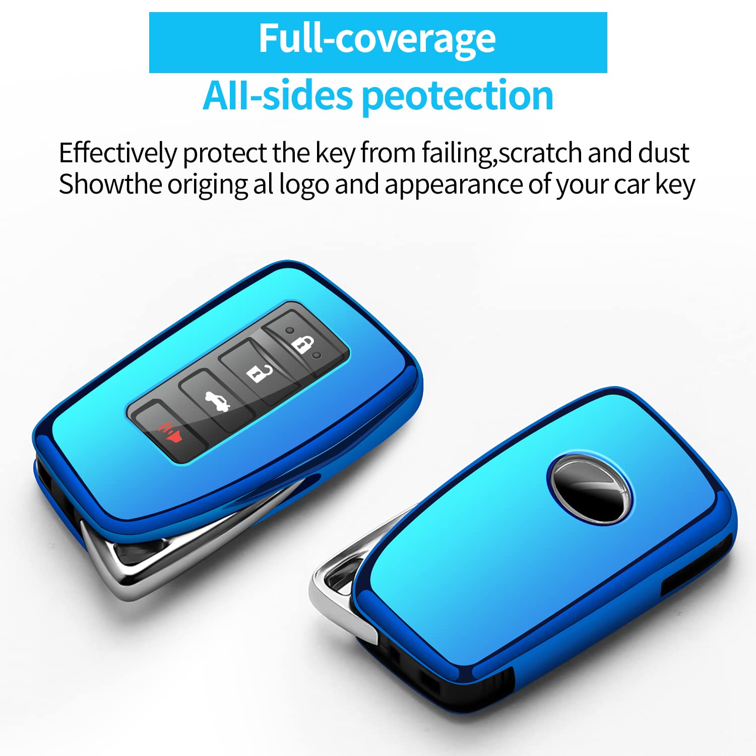 Compatible With Lexus Key Fob Cover With Keychain Soft Tpu 360 Degree Protection Key Shell Case For Rx Es Gs Ls Nx Rs Gx Lx Rc Lc Smart Key-Blue