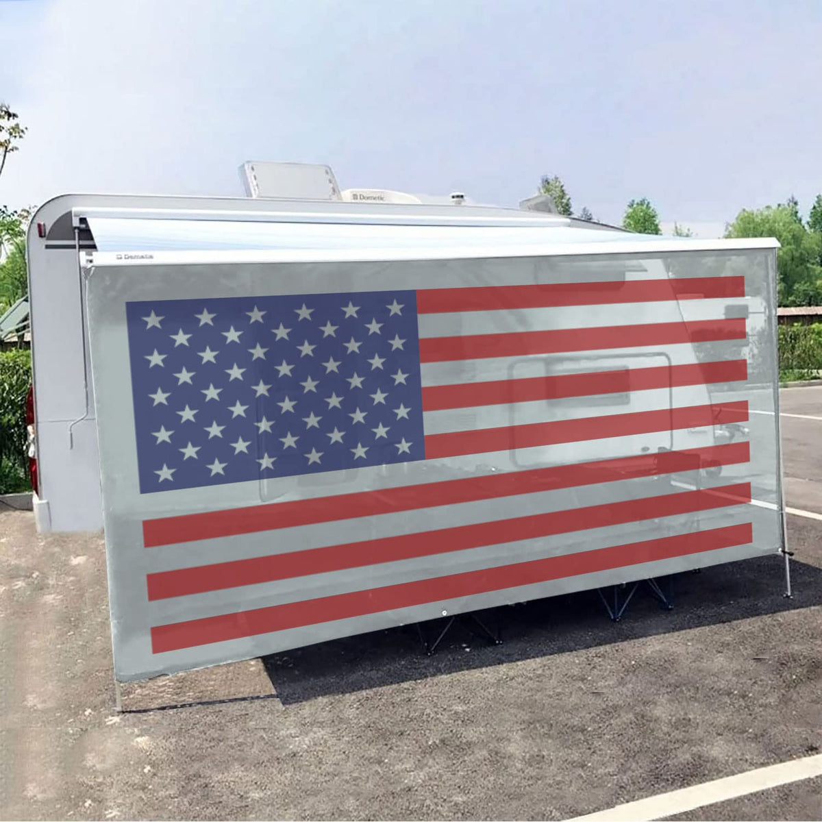 Tentproinc Rv Awning Sun Shade Screen 7' X 15' 3'' (American Flag) Gray Mesh Sunshade Camper Trailer Awning Shade Screen Uv Bloc