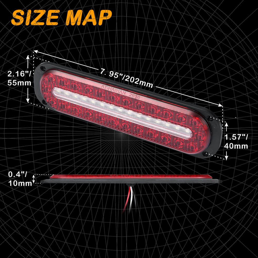 AT-HAIHAN Pack of 2 Oval Red LED Trailer Stop Brake Turn Signal Tail Lights with White Reverse Light, DOT Compliant Waterproof S