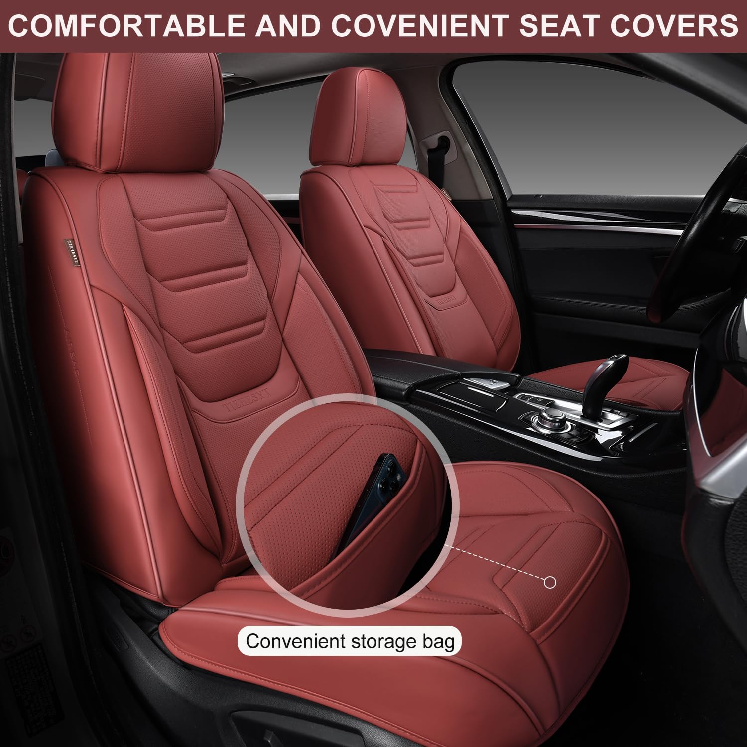 Tiehesyt Leather Seat Covers Front Pair With Lumbar Support, Breathable And Waterproof Car Seat Cover, Universal Seat Covers For