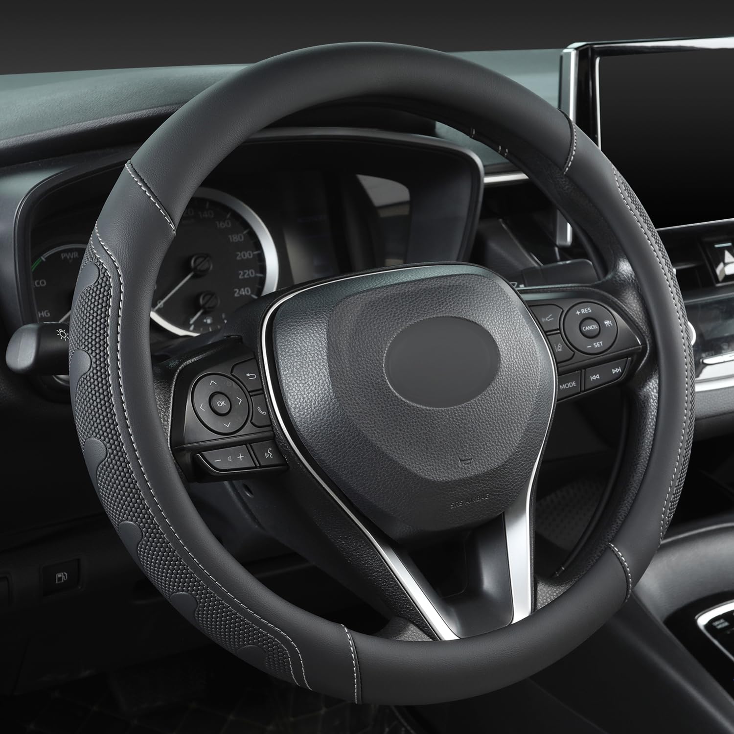 Giant Panda Car Steering Wheel Cover For Toyota Rav4,Camry,Highlander,Corolla,Prius,Tacoma,Standard Size - Black+Gray Line