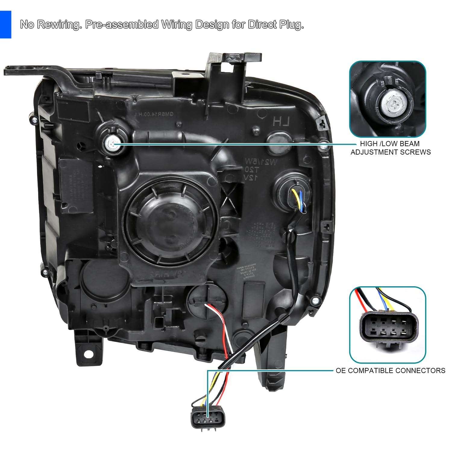 SPEC-D TUNING Chrome Housing Clear Lens Projector Passenger Right Side Headlight Compatible with 2014-2015 GMC Sierra 1500/2500/3500HD Base/Denali/SLE/SLT