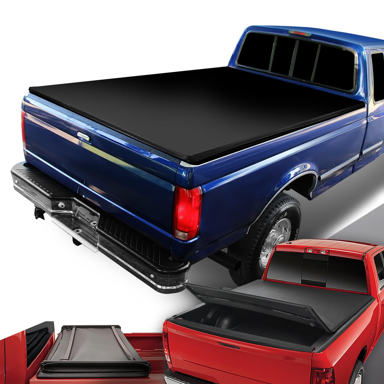 Dna Motoring Ttc-Trisoft-003 Truck Bed Soft Tri-Fold Adjustable Tonneau Cover Compatible With 75-96 Ford F-150 6.5Ft Fleetside /