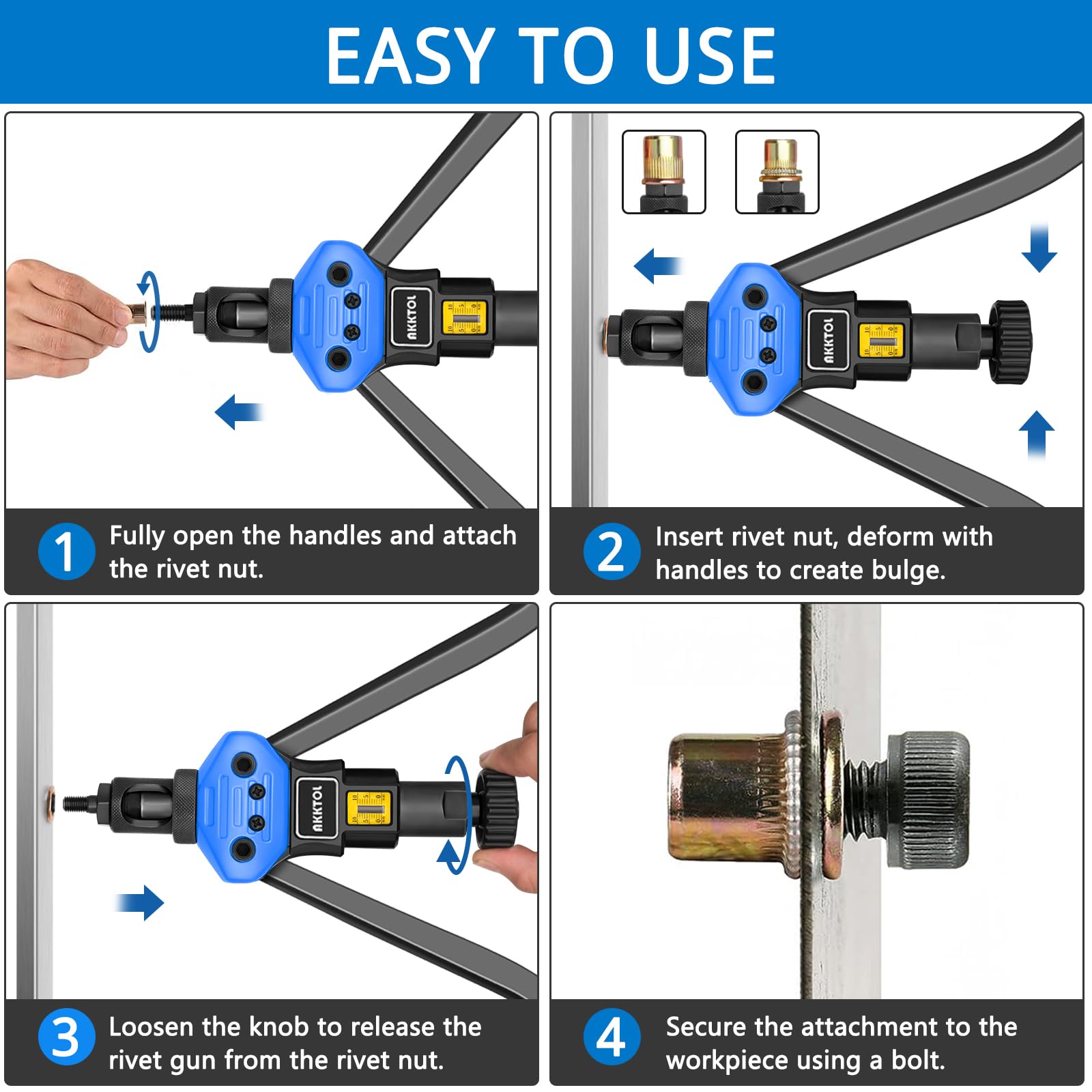Akktol Rivet Nut Tool, 16 Rivnut Tool Kit With 15 Metric And Sae Mandrels, 125-Pcs Rivet Nut Assortment Kit, Rugged Carrying Case, Ideal For Sheet Metal & Automotive Work