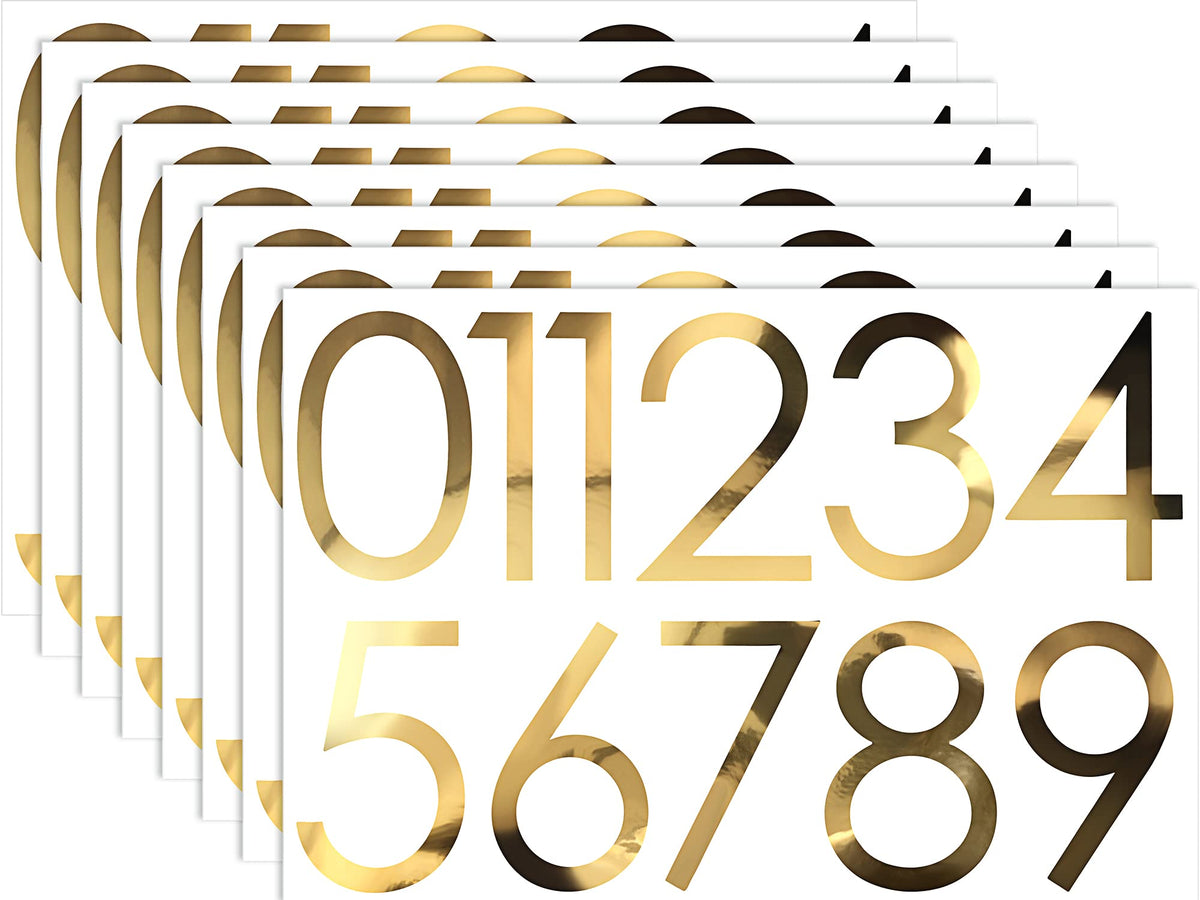 88 Pieces 8 Sheets Vinyl Number Stickers 4 Inch Mailbox Numbers Self Adhesive Waterproof Numbers For Mailbox Sign Window Door Cars Trucks Home Business Address (Gold)