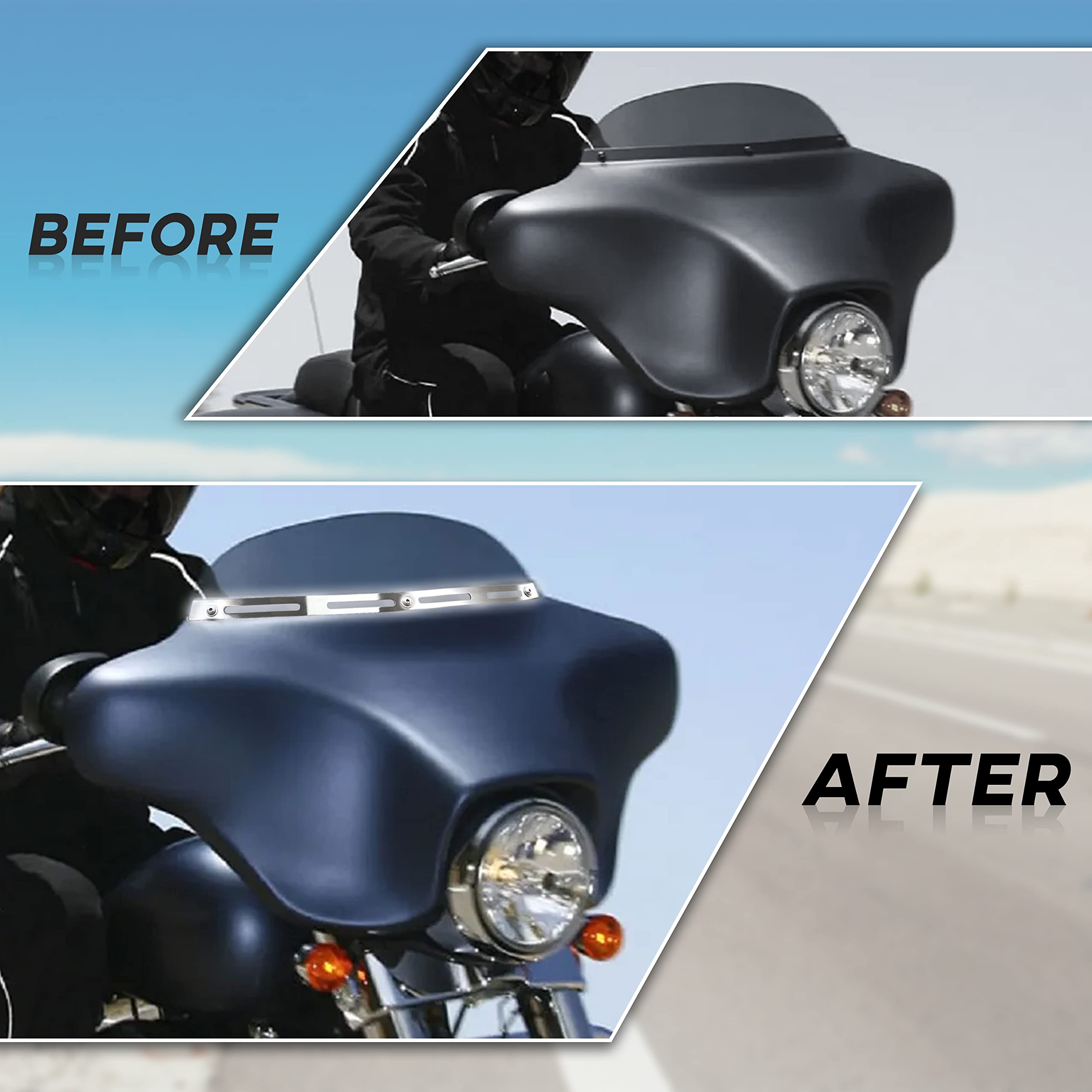 Veisutor Windshield Trim For Harley Street Glide 96-13, Polished Stainless Slotted Windshield Windscreen Trim For Harley Tri Glide Street Glide Electra Glide Ultra Classic Cvo 1996-2013 Accessories