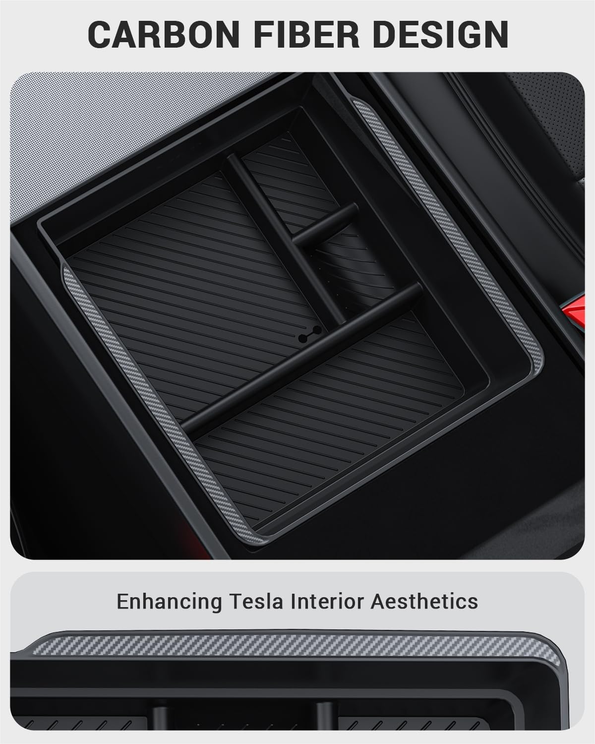 Basenor Armrest Console Organizer (Carbon Edition) For Tesla Model 3 Highland 2024 2025 Tesla Model Y 2025 Refresh (Juniper), Ar