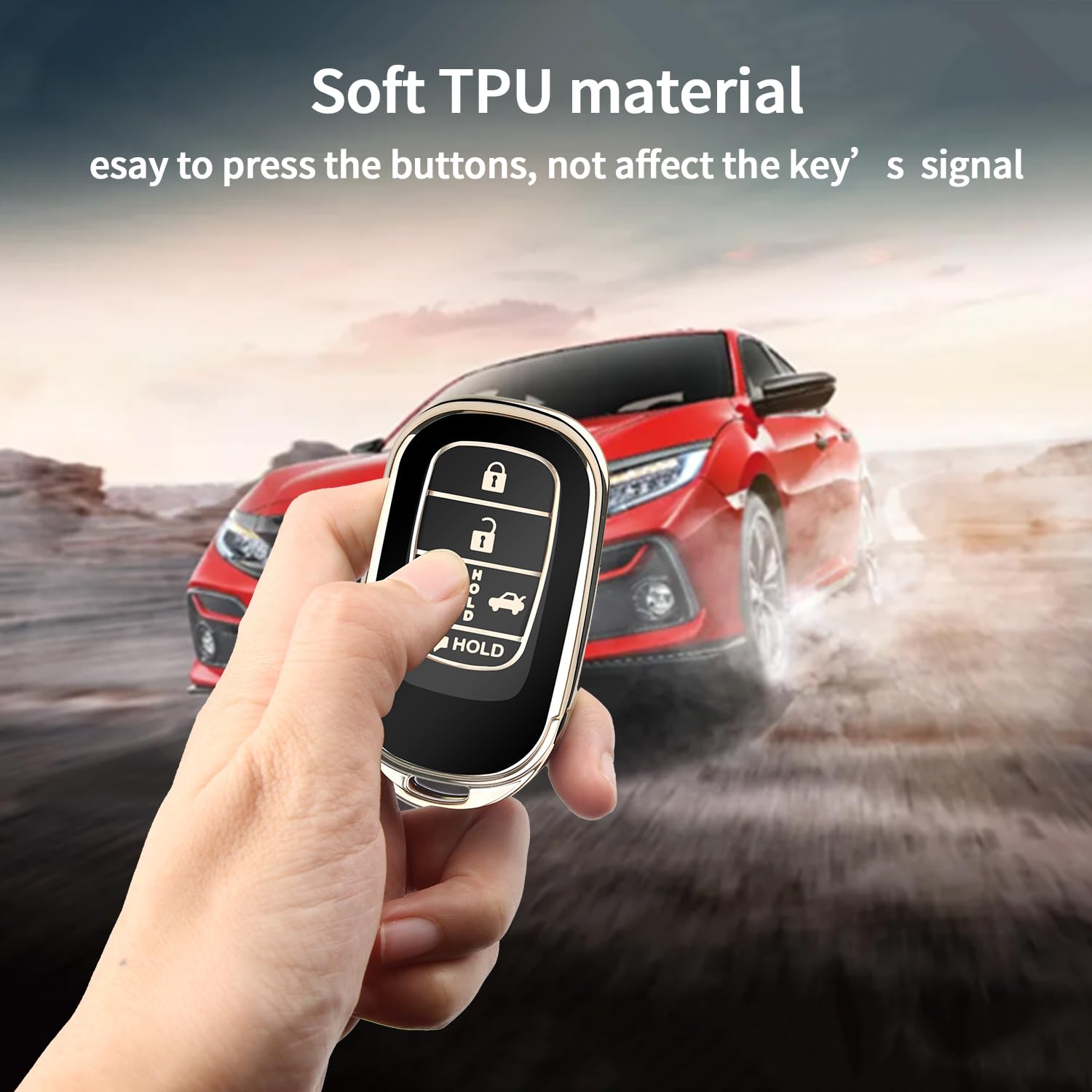 Qbuc For Honda Key Fob Cover, Soft Tpu Car Key Case Protector With Leather Keychain Compatible With Honda Accord Civic Hrv Crv P