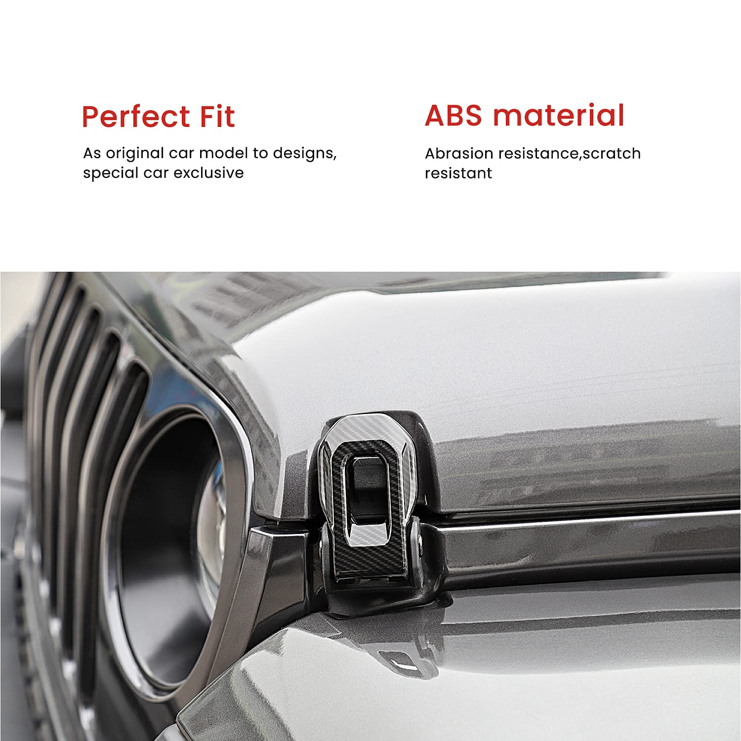 Hoolcar Hood Latch Lock Catch Brackets Cover For 2018-2021 Jeep Wrangler Jl Jlu & 2020-2021 Gladiator Jt, Carbon Fiber