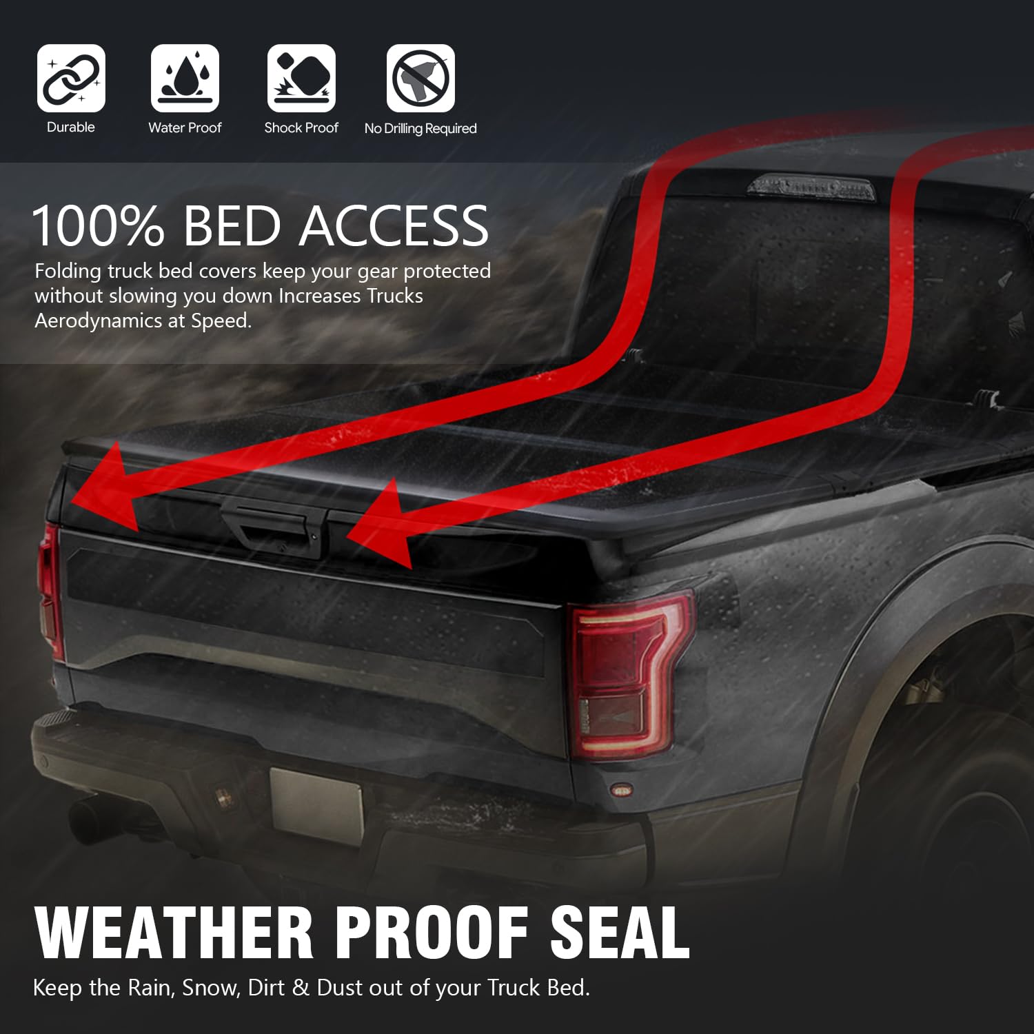 Dna Motoring Ttc-Hard-018 Truck Bed Top Hard Solid Tri-Fold Tonneau Cover Compatible With 09-18 Ram 5.7Ft Fleetside Short Bed