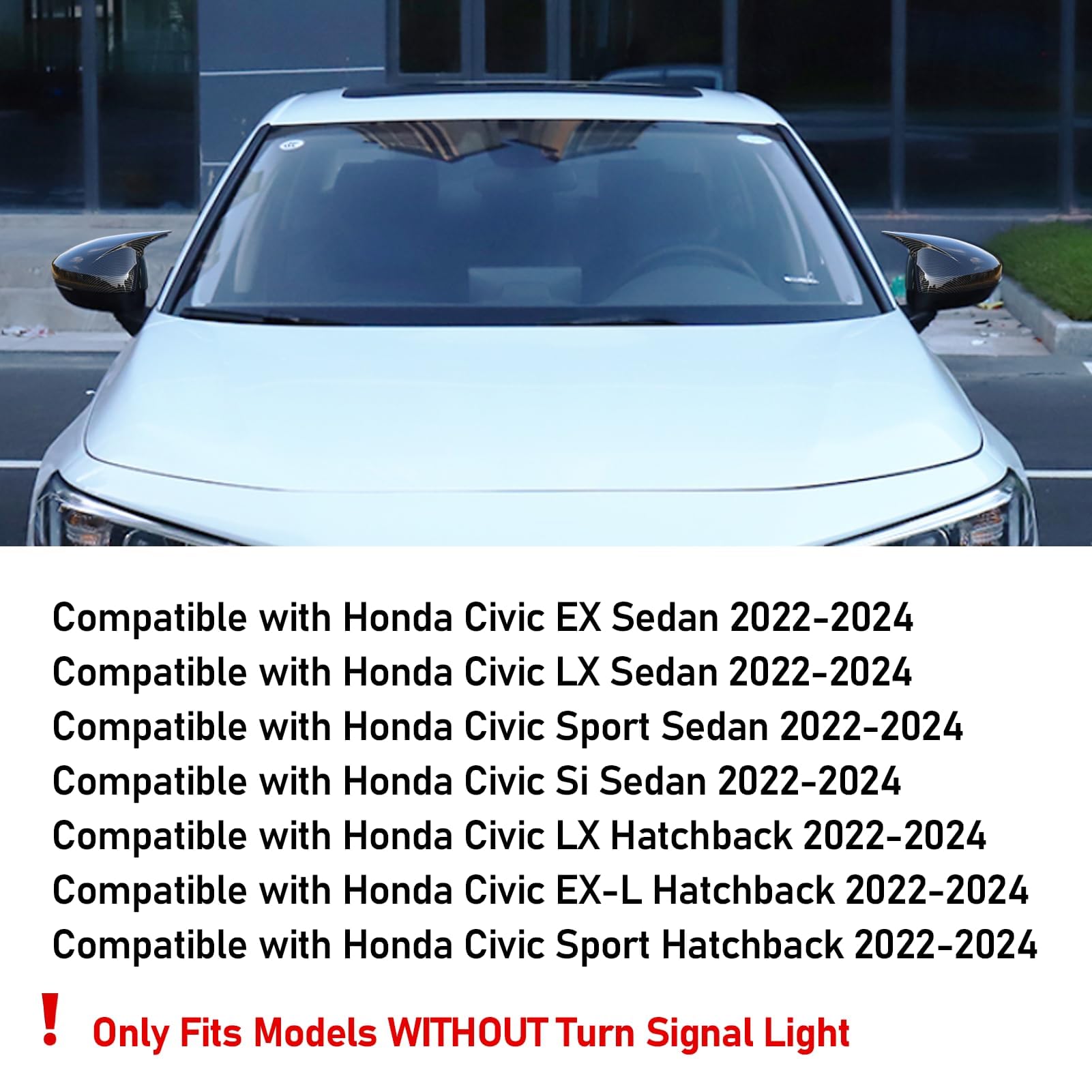 Moonlinks Compatible With 2022 2023 2024 2025 Honda Civic Side Ox Horn Mirror Cover Sticker, Carbon Fiber Lh & Rh Side Door Exte