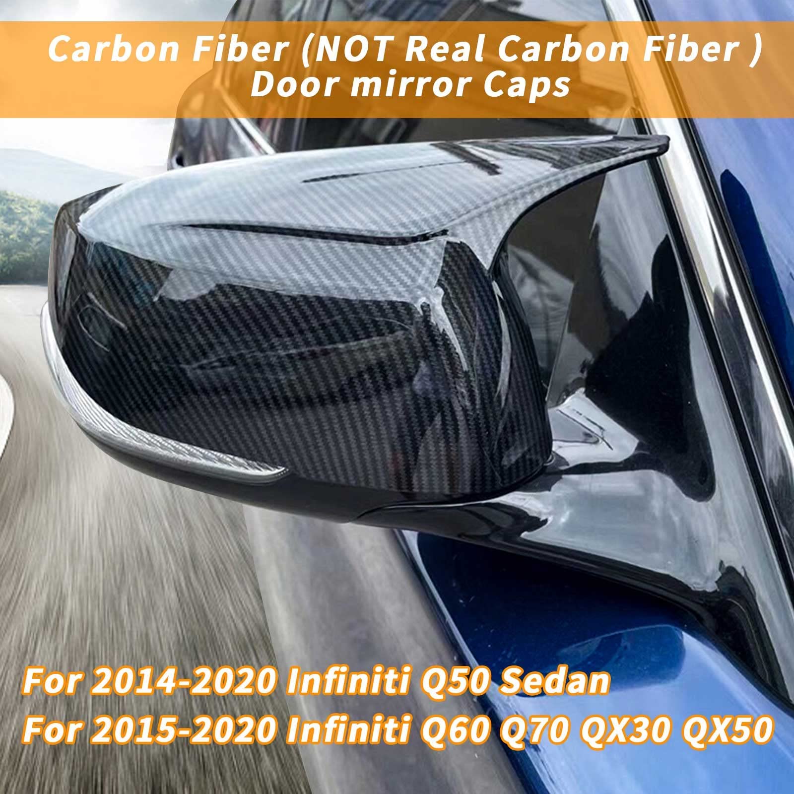 Carbon Fiber Door Mirror Cover Caps Compatible With Infiniti - Left & Right Rearview Mirror Caps Replacement For Infiniti Q50 Se