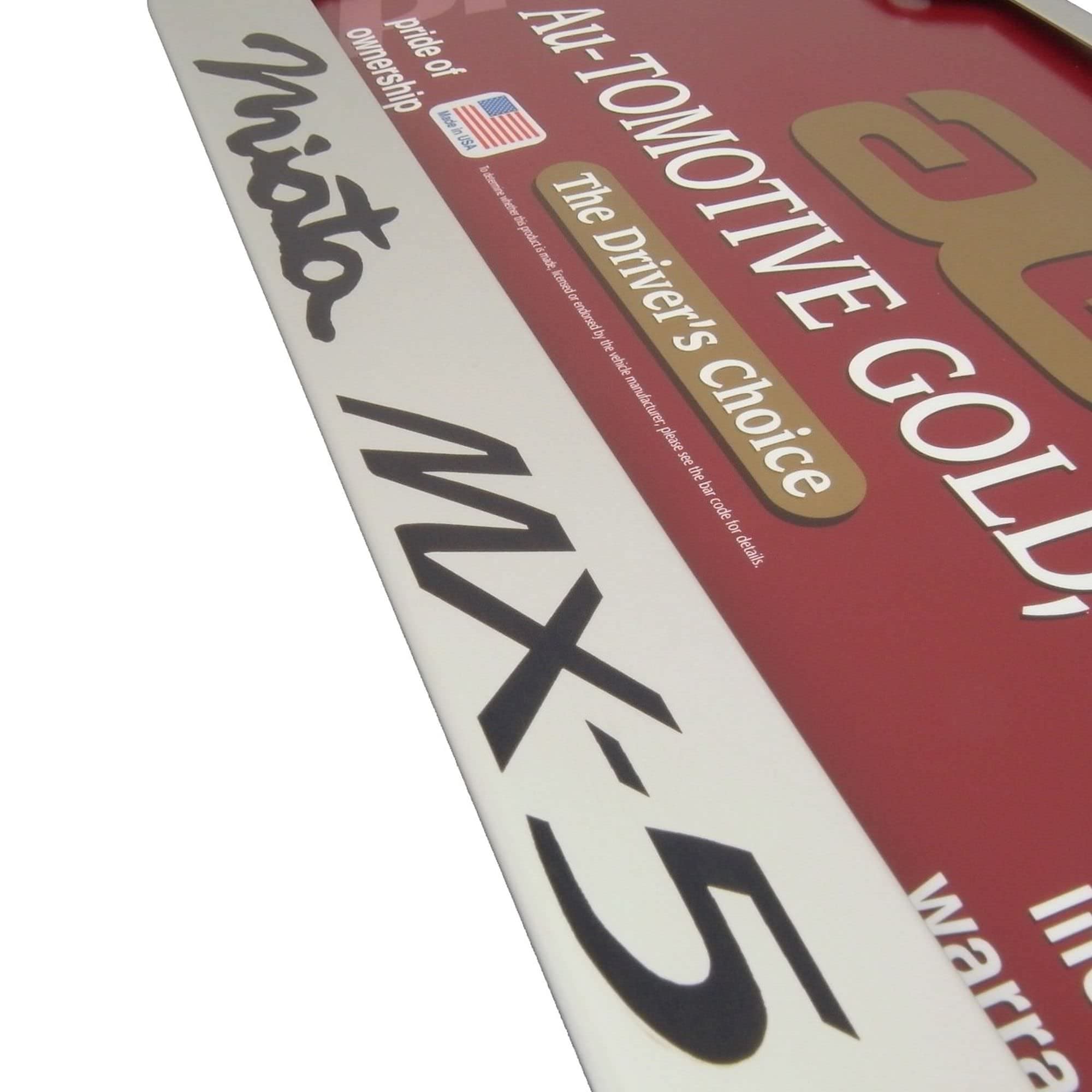 Au-TOMOTIVE GOLD License Plate Frame for Mazda Miata MX5, Stainless Steel, Chrome, Standard Size