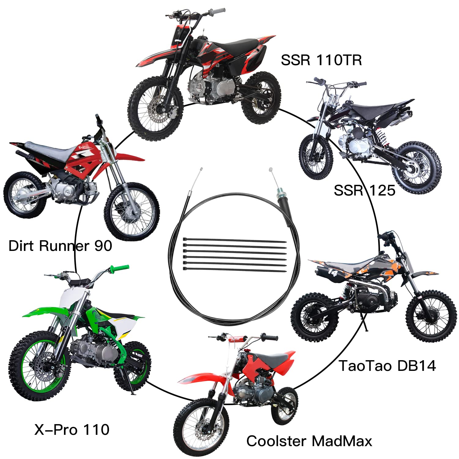 Yoxufa 35.43 Inch Throttle Cable For Ssr Baja Dirt Runner 50Cc 70Cc 90Cc 110Cc 125Cc Taotao Db14 Db17 Db27 Apollo Rfz Dbx18 Coolster M-125 X-Pro Syx Moto Roketa Chinese Pit Dirt Bike Atv Wheeler Parts