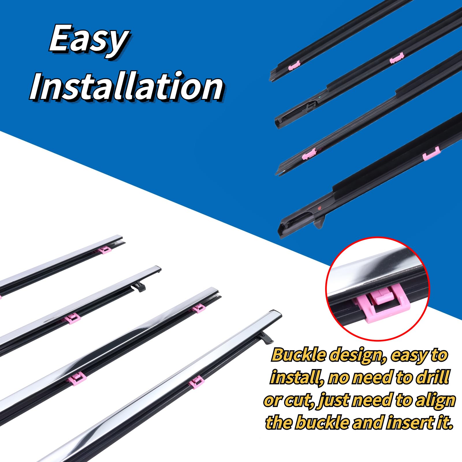 4Pcs Weatherstrip Window Moulding Trim Seal Belt Compatible With 2013-2018 Honda Accord Replaces# 72410-T2A-A01 72450-T2A-A01 72