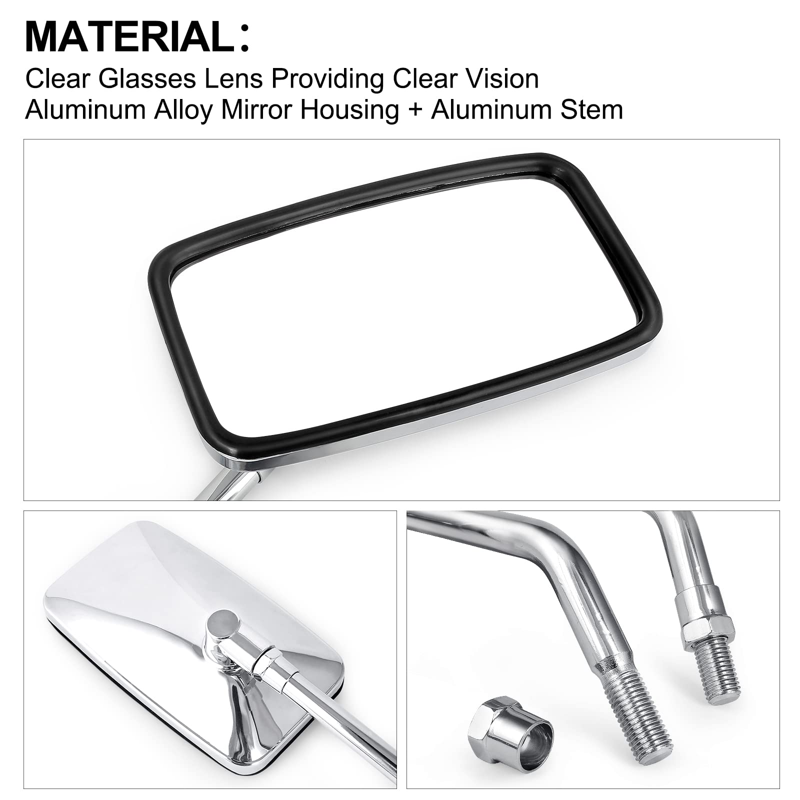Surpassme 10Mm Chrome Motorcycle Mirrors, Universal Silver Rectangle Motorcycle Rearview Mirrors