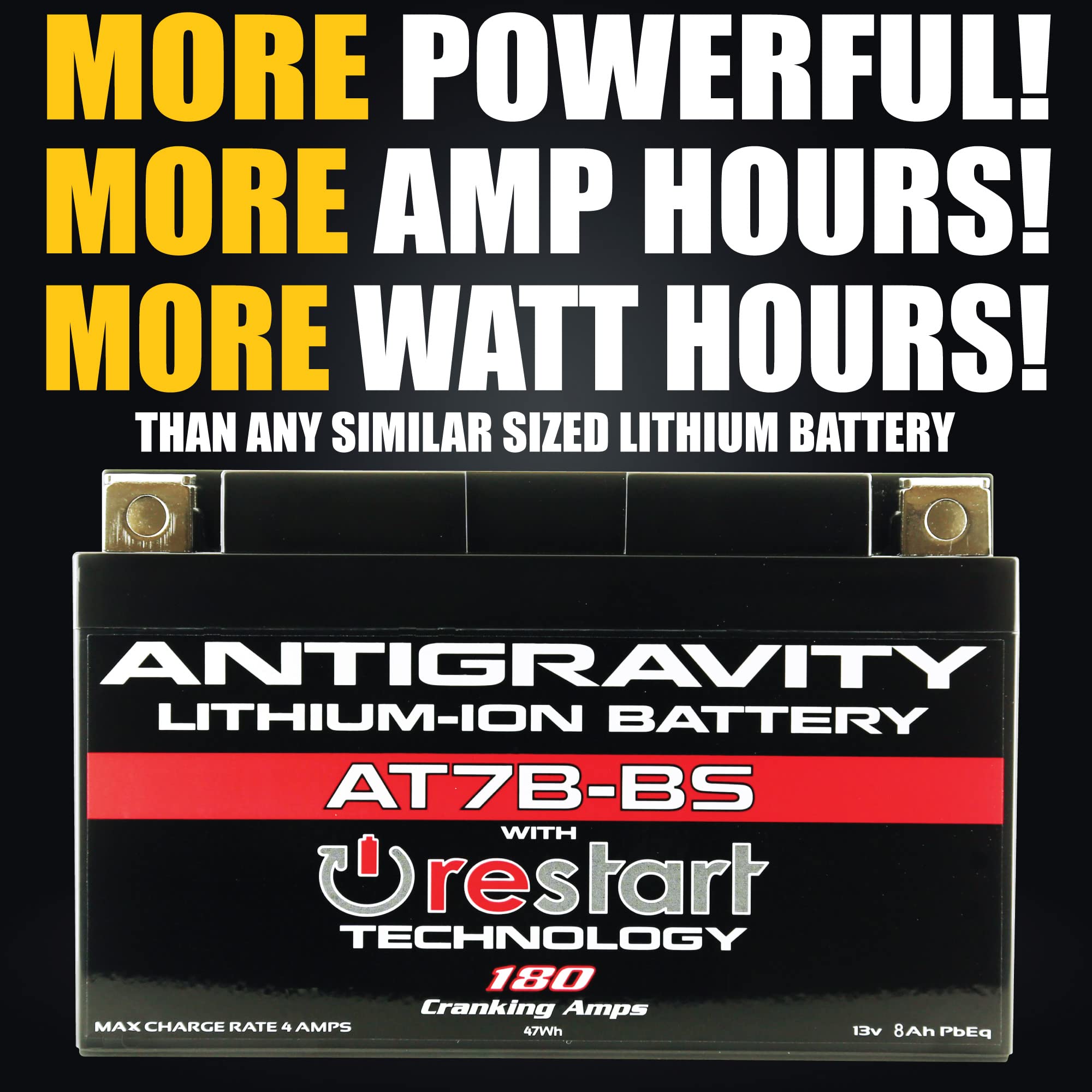 Antigravity At7B Performance Lithium Motorcycle Powersport Battery With Built-In Jump Starting, 12V 3.5Ah Ducati, Replaces Yt7B