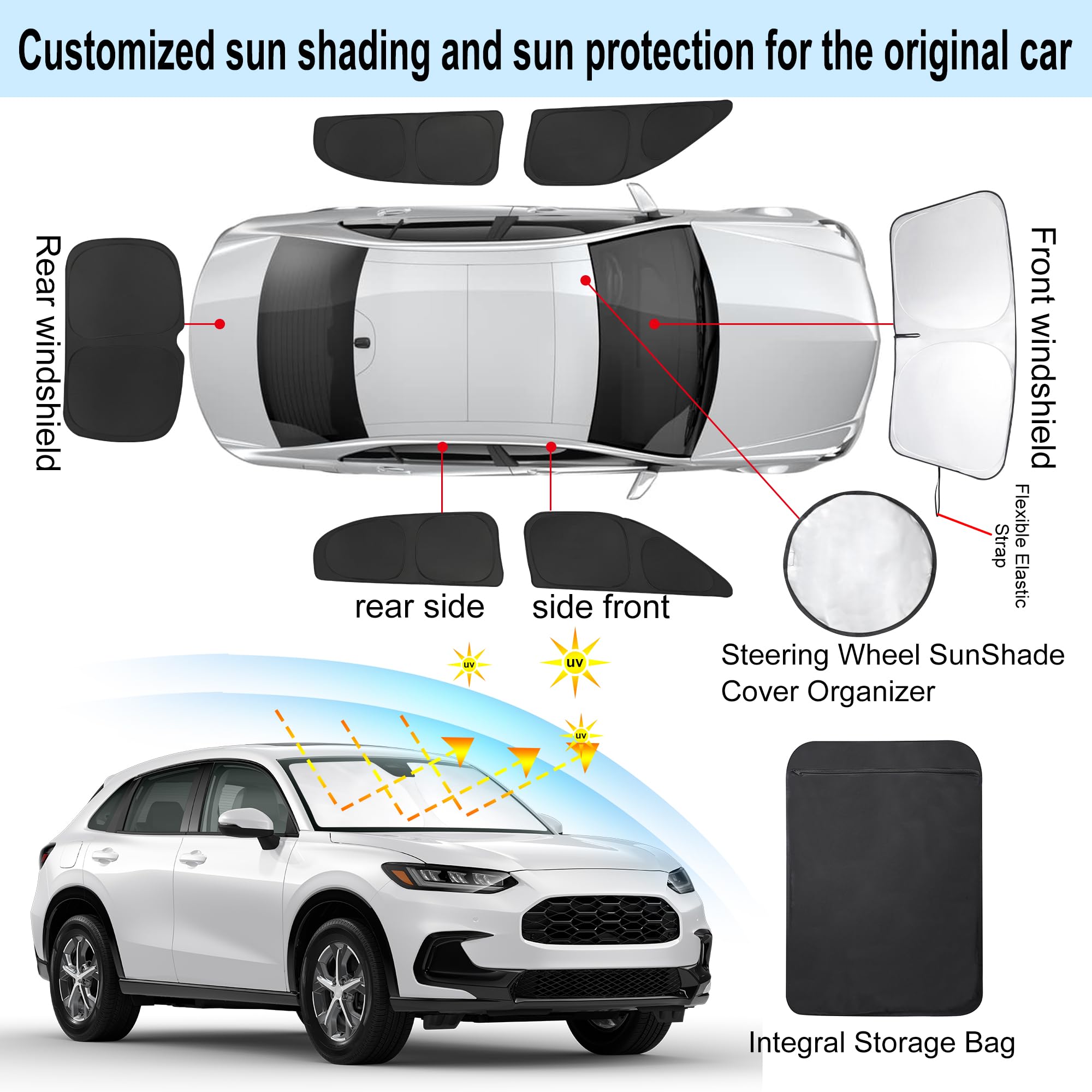 6Pcs Yycke Window Shades For Hr-V 2023-2025 For Honda Accessories Side Full Windows Windshield Sun Shade Sun Uv Rays & Privacy P