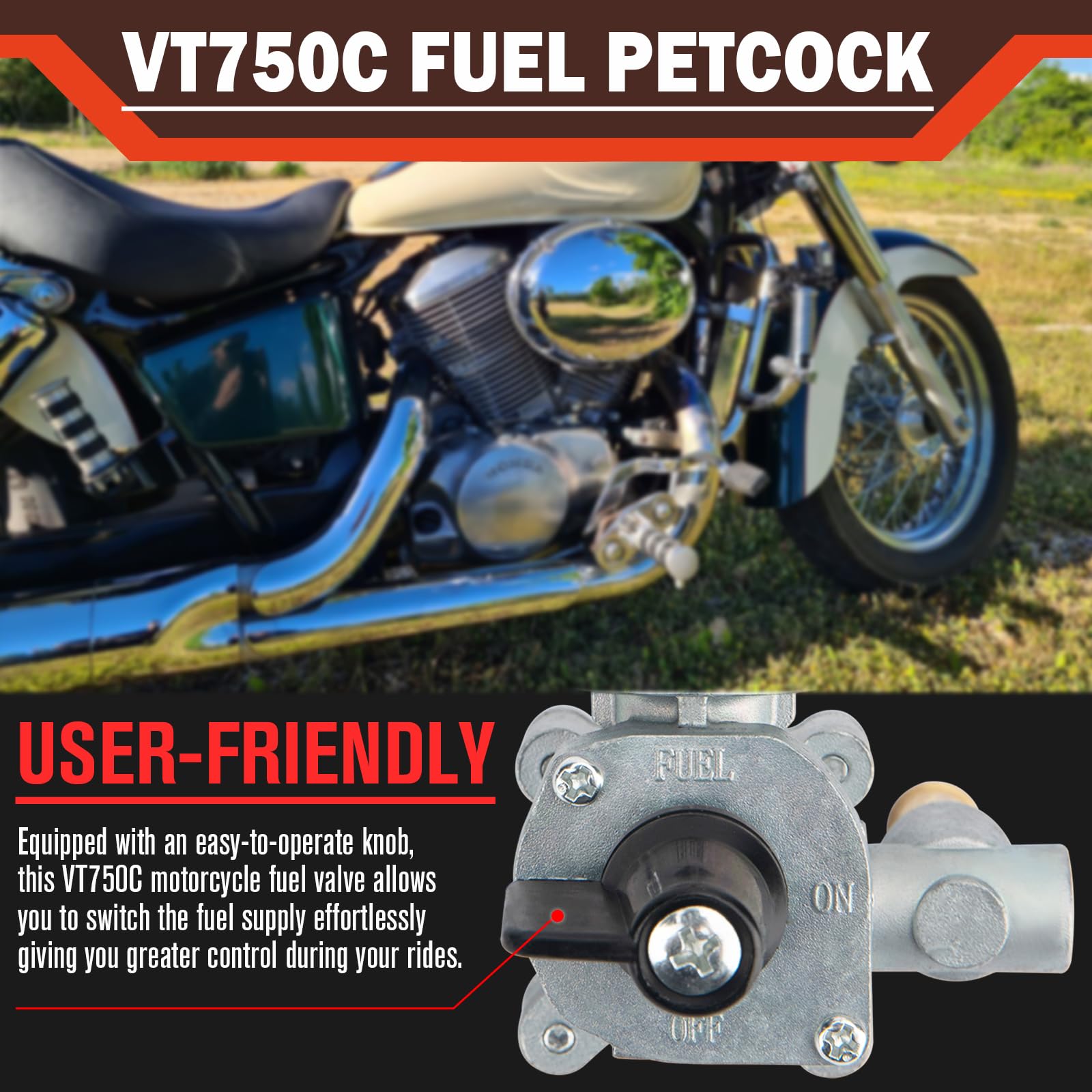 VT750C Fuel Petcock Valve Gas Tank Switch for Honda Shadow Aero VT750CA VT750C2 VT750C2F 2007-2009 replace 16950-MEG-023 by TOPE