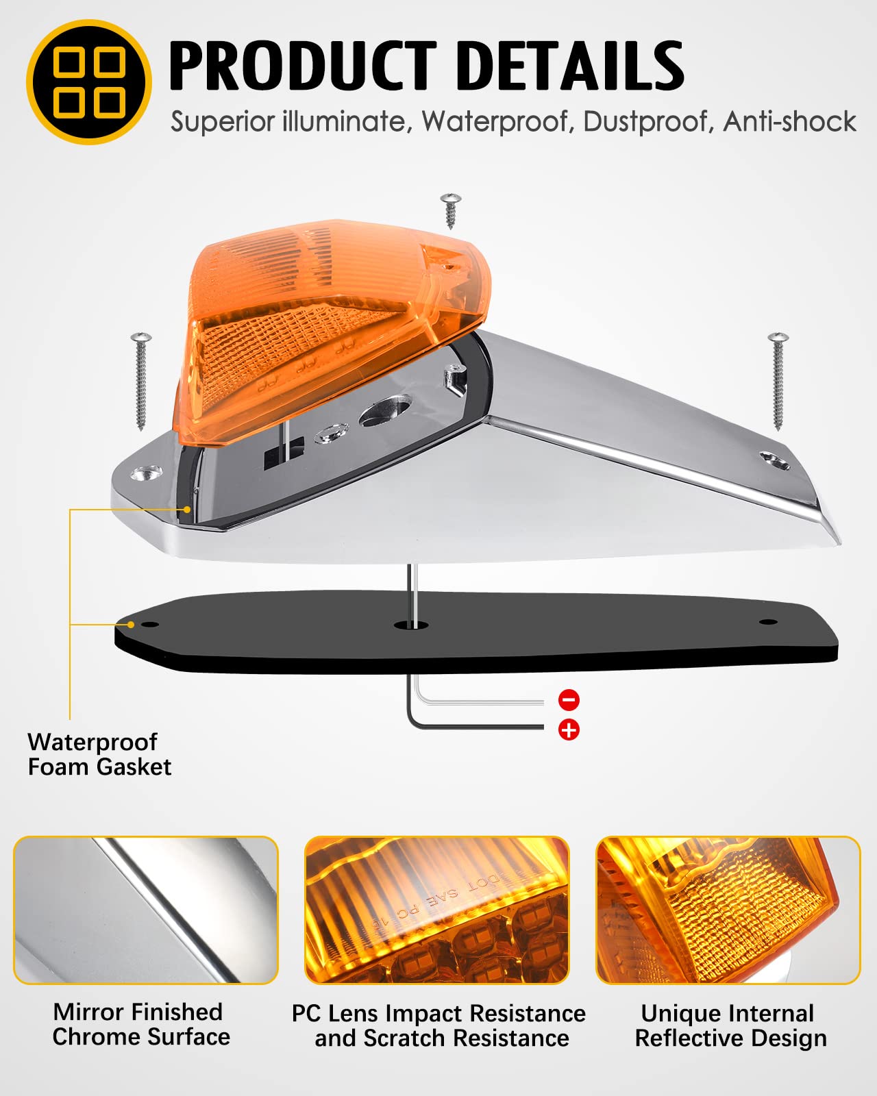 Partsam 31Led Amber Cab Marker Light Waterproof Top Roof Running Cab Lights Compatible With Peterbilt/Kenworth/Freightliner//Wes