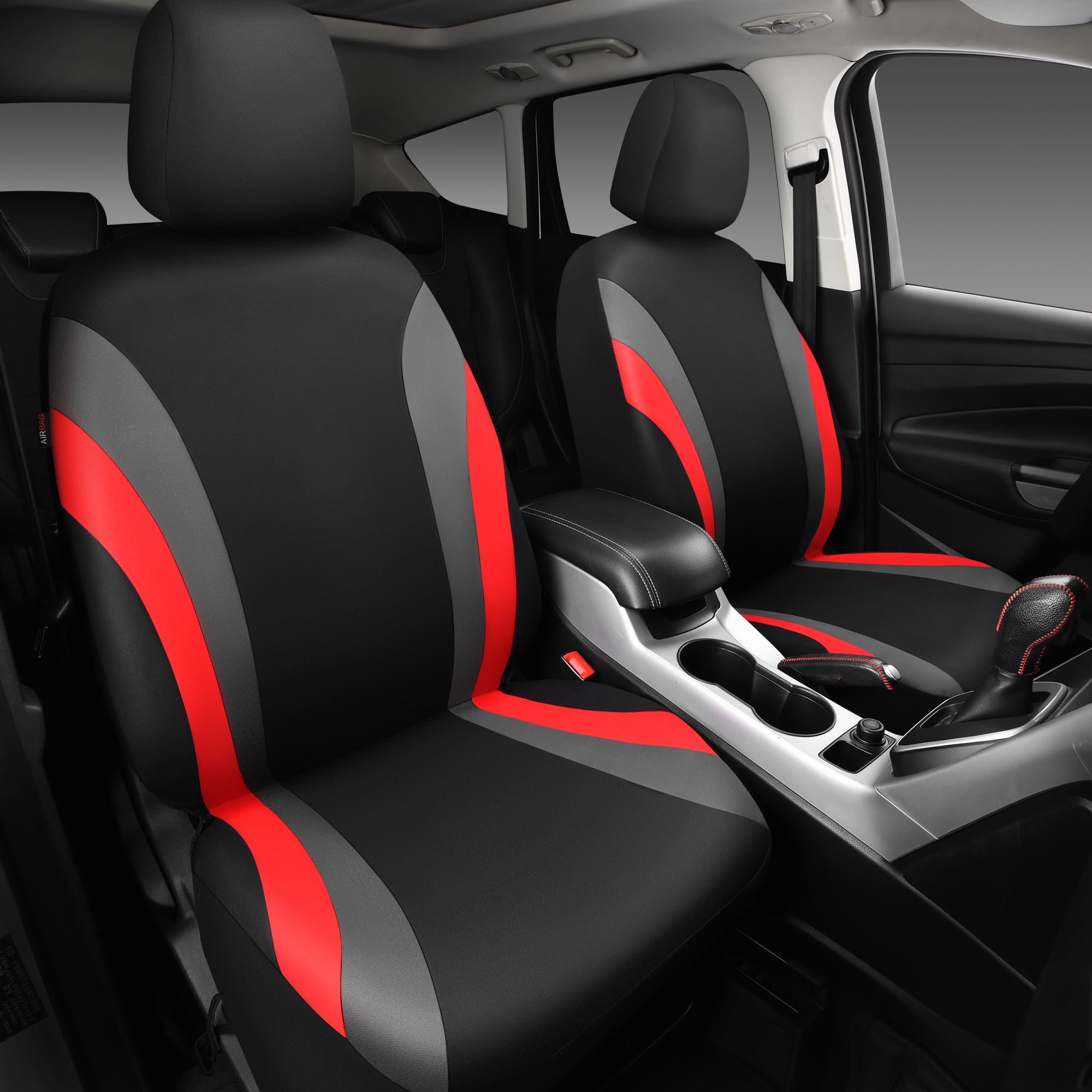 Car Pass Line Rider Sporty Front Seat Covers,Red Car Seat Covers Two Front Seats Only, Airbag Compatible,Universal Fit Sedans,Ca