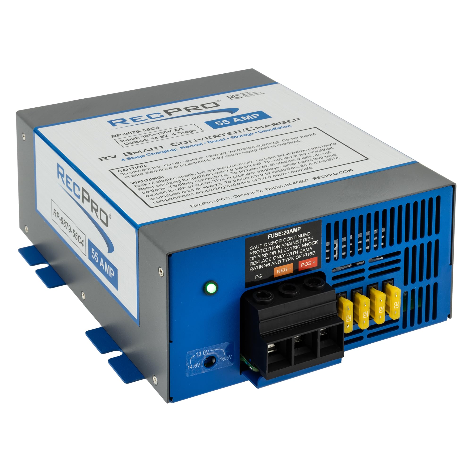 Recpro Rv Converter 55 Amp | Rv Power Converter & Battery Charger | 4 Stage Smart Charging | 120Vac To 12Vdc | 13V To 16.5V Oper