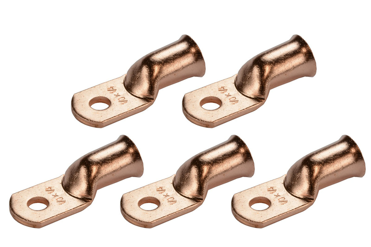 Temco 5 Pack Bare Copper Welding Battery Cable Ends, Lugs Terminal 1/0 Awg 1/4'' WBCARB00O5BDR5K