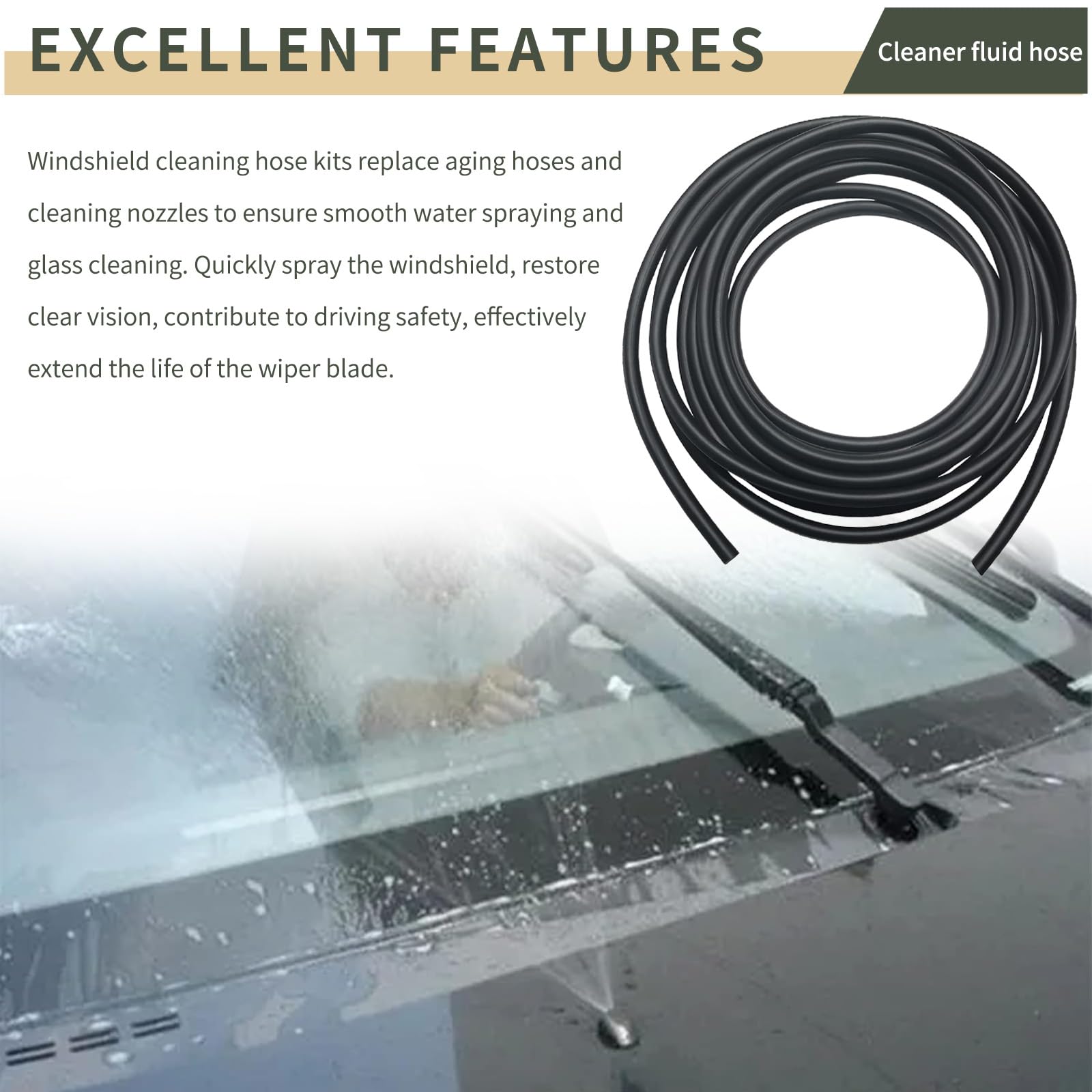 Tesnaao 30 Pcs Car Windshield Washer Hose Kit, 13.1Ft Washer Fluid Hose & T-Type Y-Type I-Type Hose Connector, Connect Water Pum