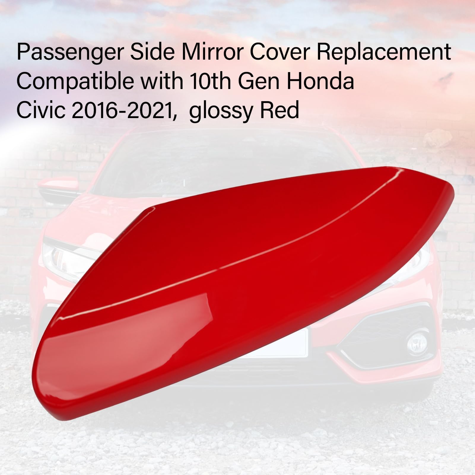 Moonlinks Compatible With 2016-2021 Honda Civic Driver Side Mirror Cover Replacement,Red Mirror Cap For 10Th Gen Civic,2019-2022