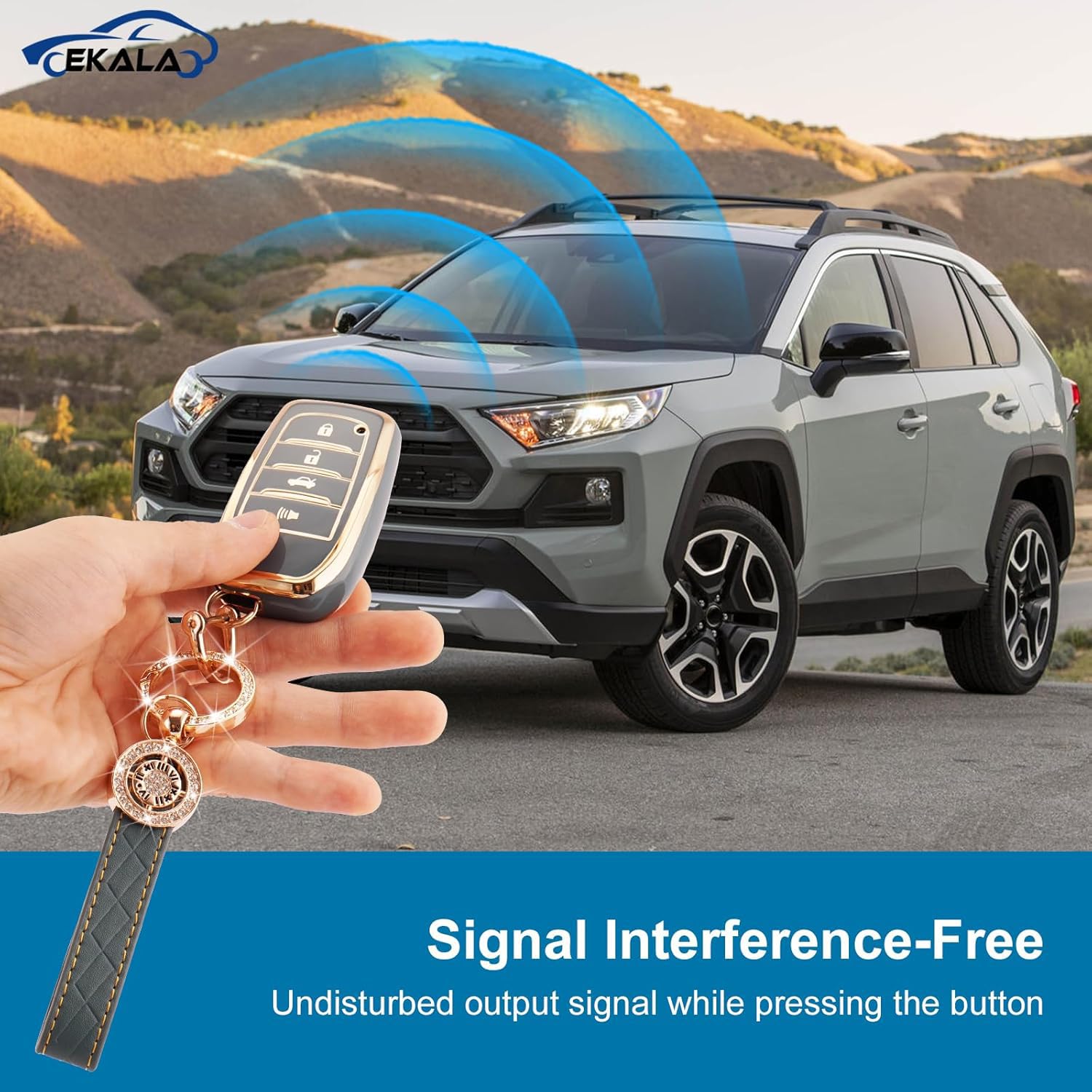 EKALA for Toyota Key Fob Cover with Keychain, 4 Buttons TPU Key Shell Compatible with 2019-2024 Venza, RAV4, Land Cruiser, Grand