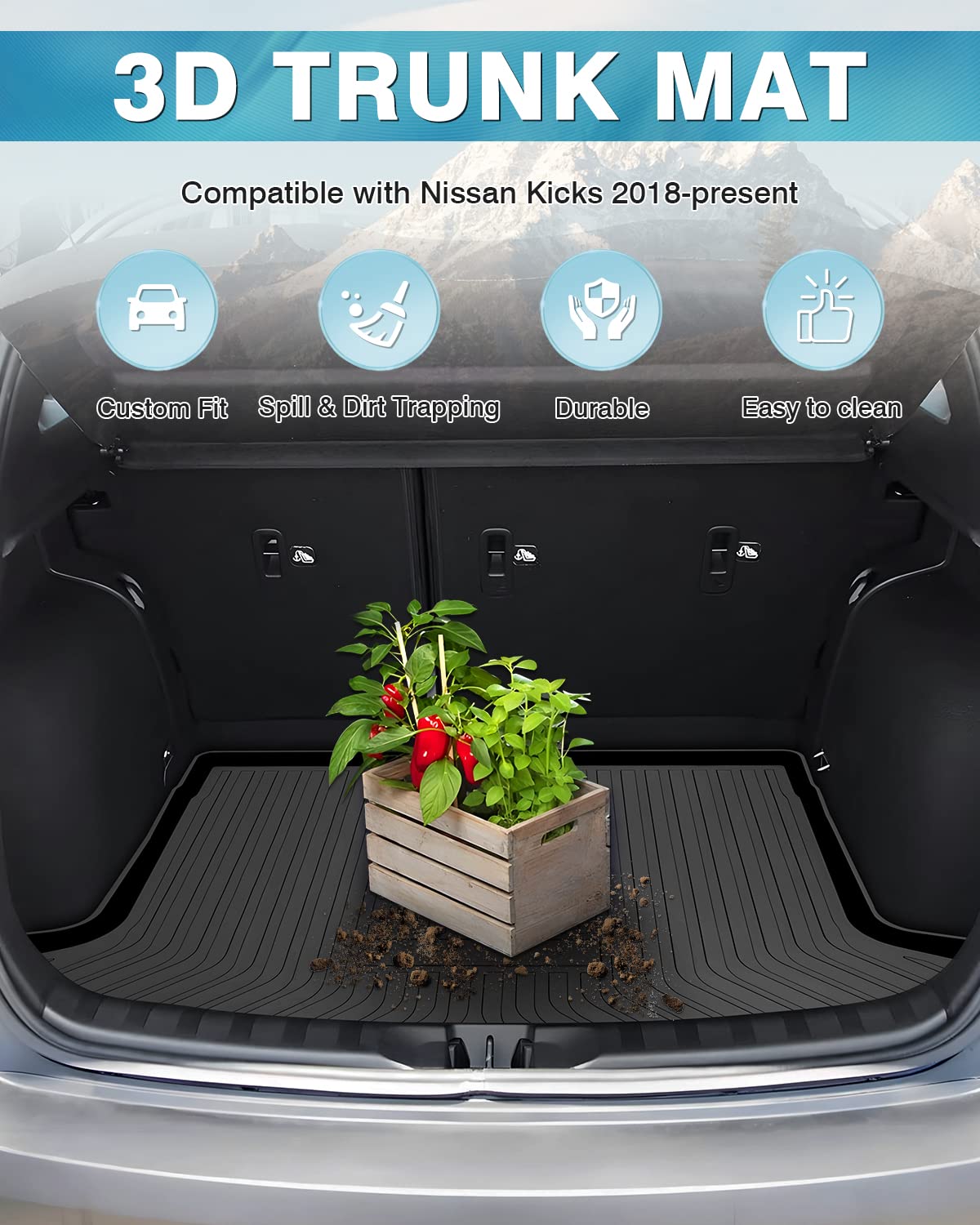 Mixsuper Cargo Liner Compatible with 2018-2023 Nissan Kicks All Weather Cargo Mat Trunk Liner Black