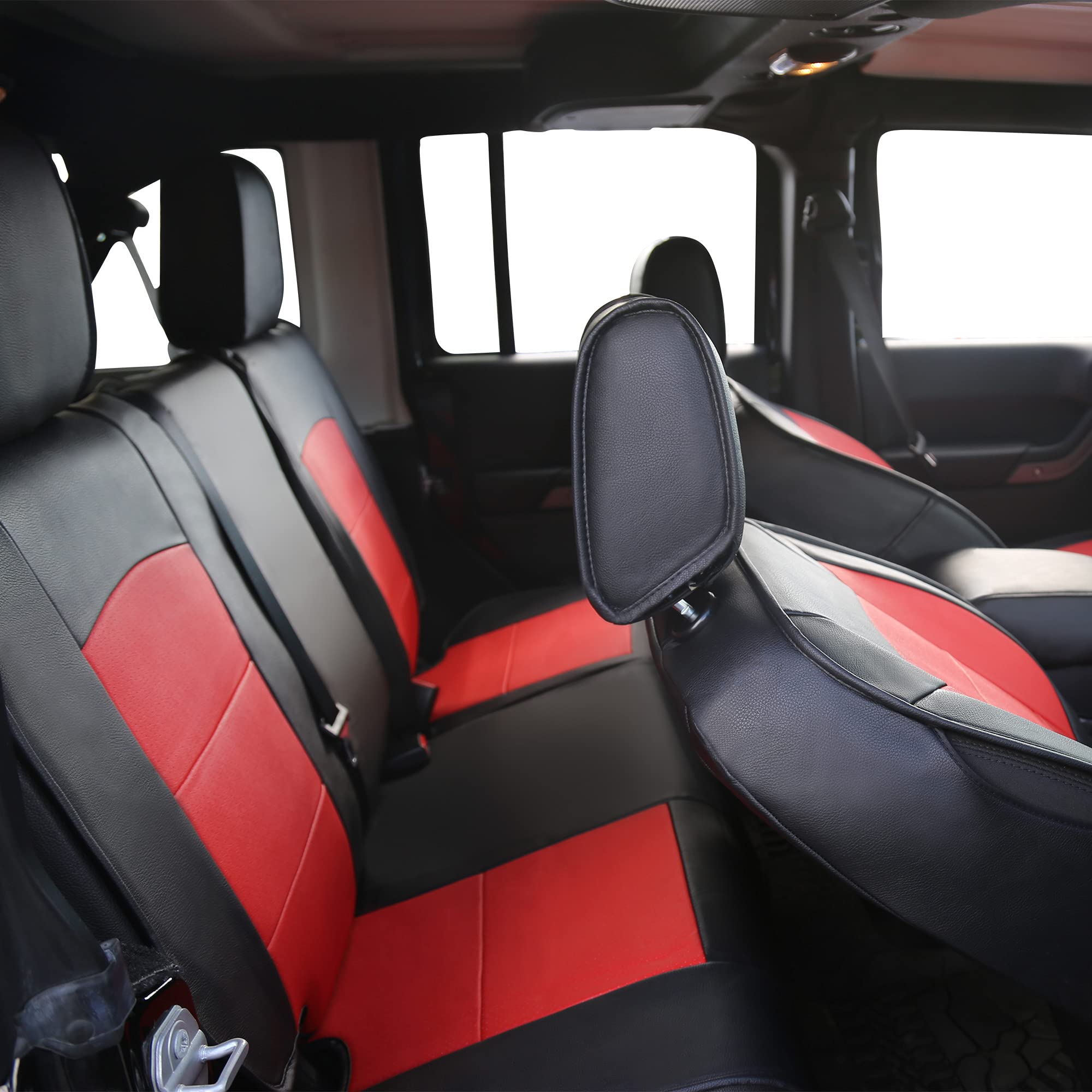 Oasis Auto 2007-2017 Wrangler Jk Custom Leather Seat Covers (2013-2017 Wrangler 4-Door, Black&Red)
