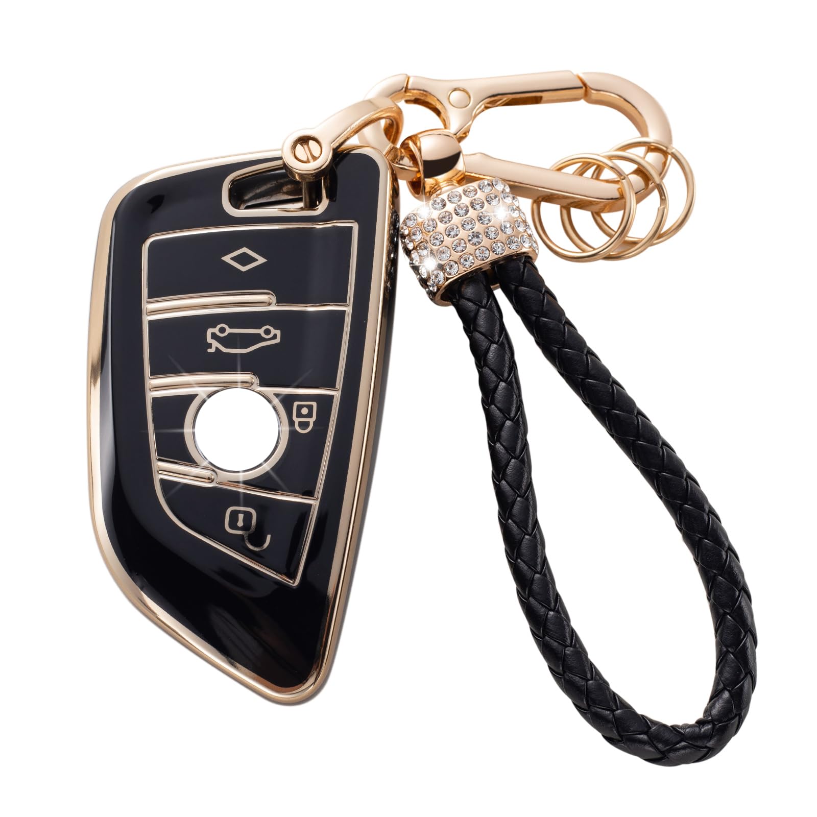 Gematay For Bmw Key Fob Cover With Keychain Lanyard, Soft Tpu Key Fob Protector Shell Compatible With Bmw Series 1 2 3 4 5 6 7 8